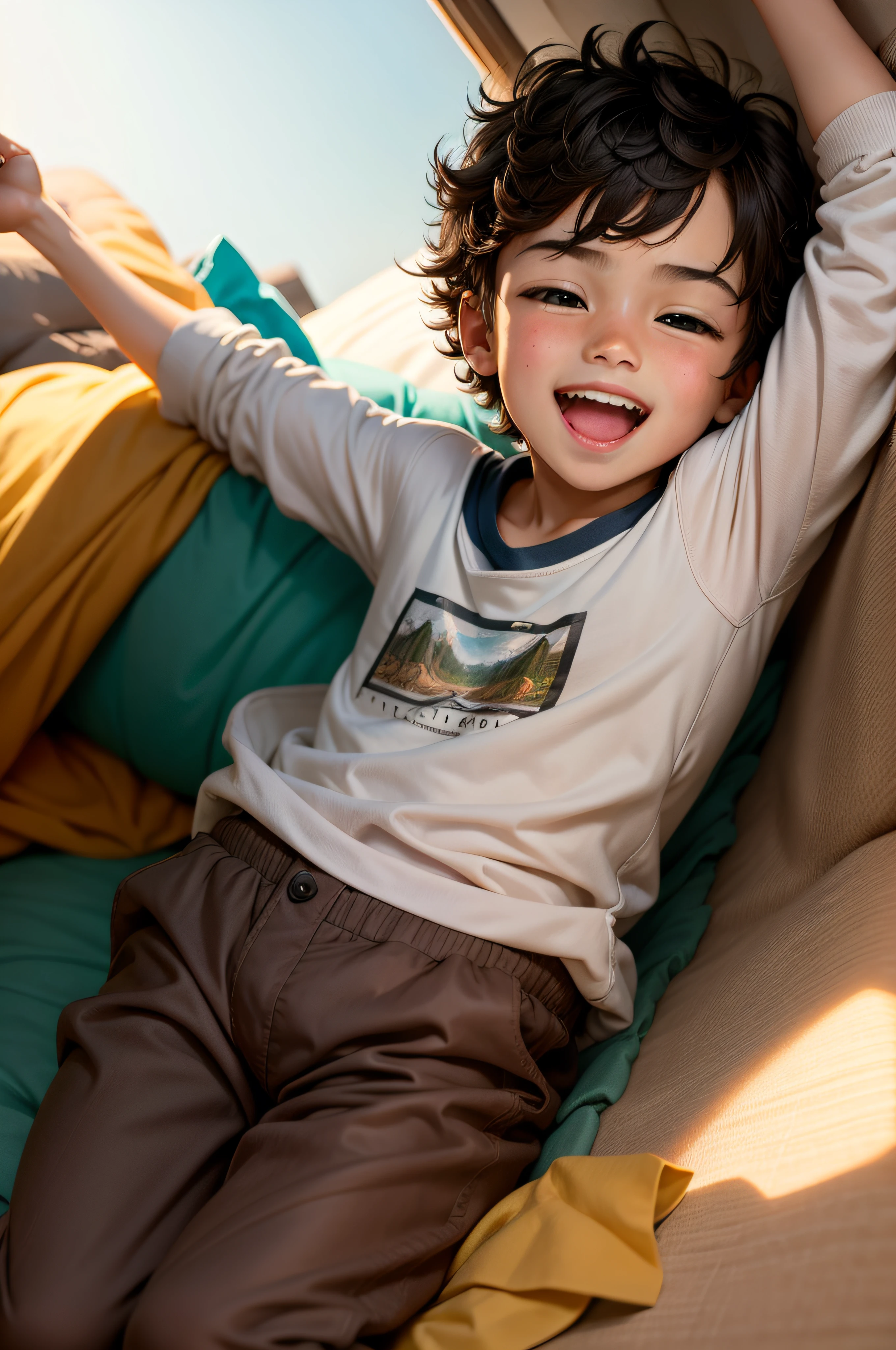 the boy, cute, happy, Excitement, Adventure, Wake up, Day, Bed,