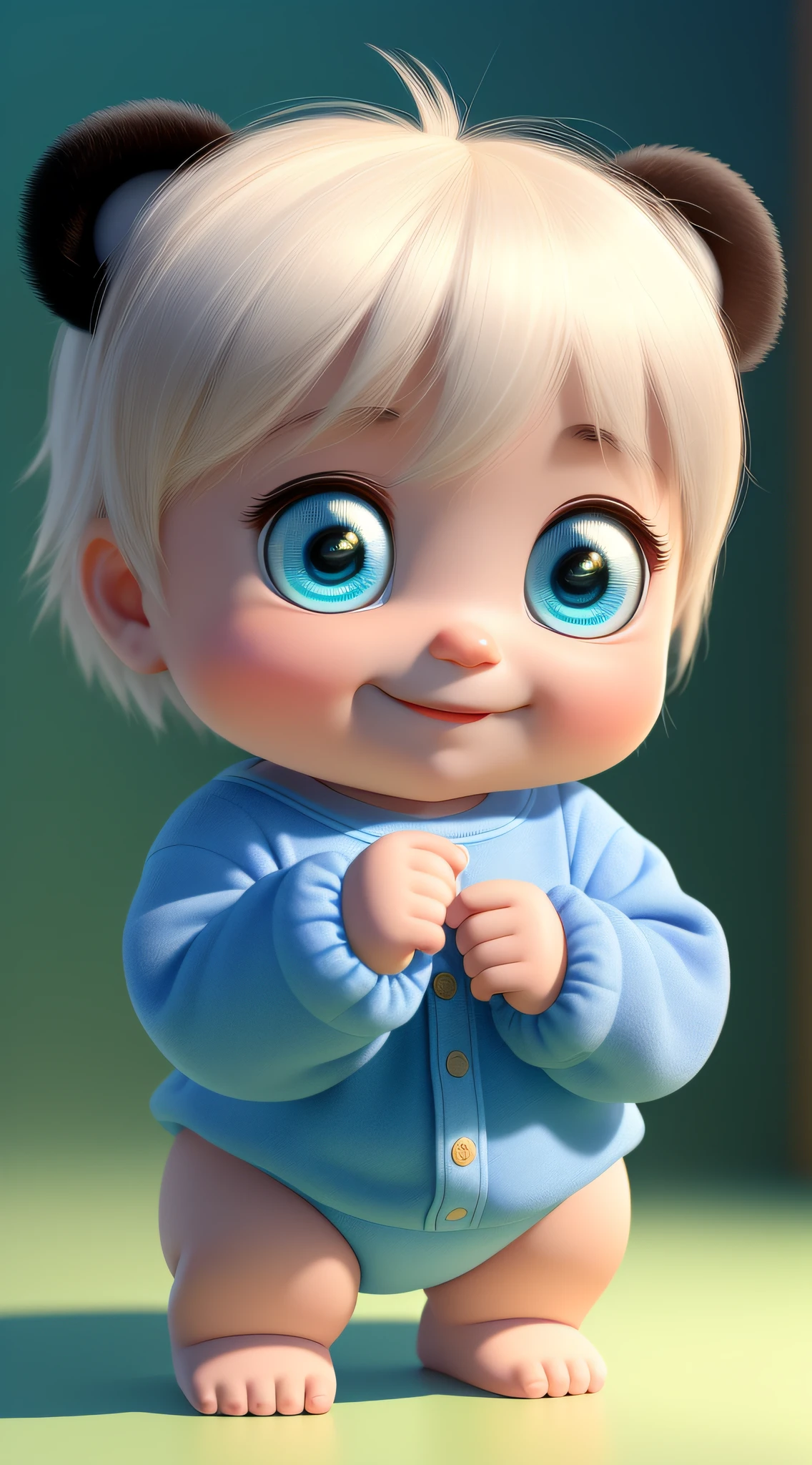 (masterpiece), (best quality), (ultra-detailed), (full body:1.2), Super cute, Baby, Pixar, Baby panda in pajamas, Big bright eyes, Fluffy, Smile, Delicate and fine, Fairy tales, Incredibly high detailed, Pixar style, Bright color palette, Natural light, Simple background with pure color, Octane render, Trending on Artstation, Gorgeous, Ultra wide angle, 8k, HD, Realistic