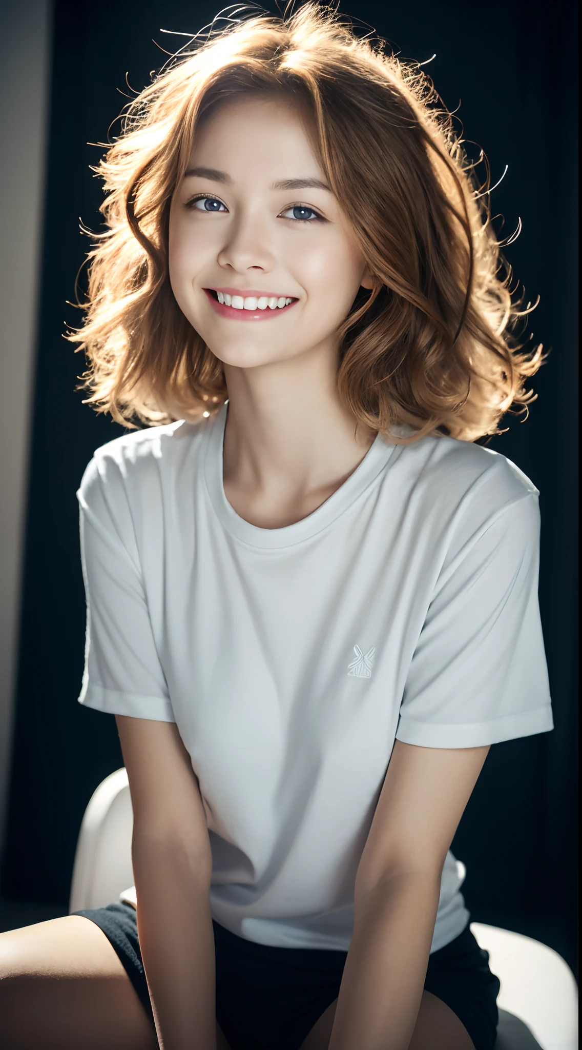 8K,RAW portrait of girl,80mm,超A high resolution,Best Quality,japanaese girl,Idol,Cute,Play games on PC,gamer,Sit in a gaming chair,(darkened room:1.2),oversized T-shirts,sport short pants,(Natural Skin Texture,Detailed skin, Hyper-Realism,ultra sharpness),Intricate details,High resolution, Natural lighting,
darkness,Disappointed,light brown hair,Blue eyes,muscular male,2 girls,Middle hair,side lights,Angel,flipped hair,Looking Ahead,Wide Shot,A girl child,,grin,Shy,colourfull,Vivid,Sunlight、Model body type、Small breasts curly hair