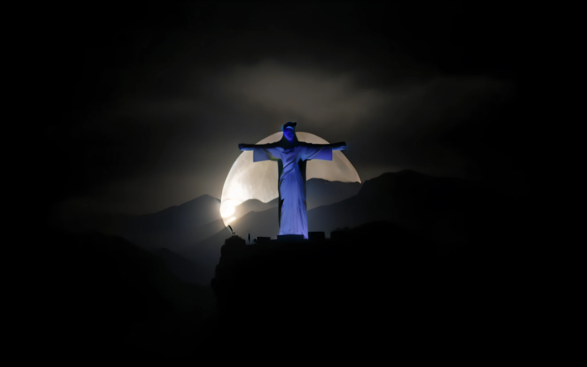 a dark sky with a full moon and a cross on it, cristo redentor, Cristo Redentor, photo taken at night, pontifex, Jesus, imagem assustadora espiritual, taken in the night, desconhecido, lua cheia, foto", religioso, photograph credit: AP, vista deslumbrante, cena espiritual noturna, Jesus Cristo, aterrorizante, mas fascinante, so come on
