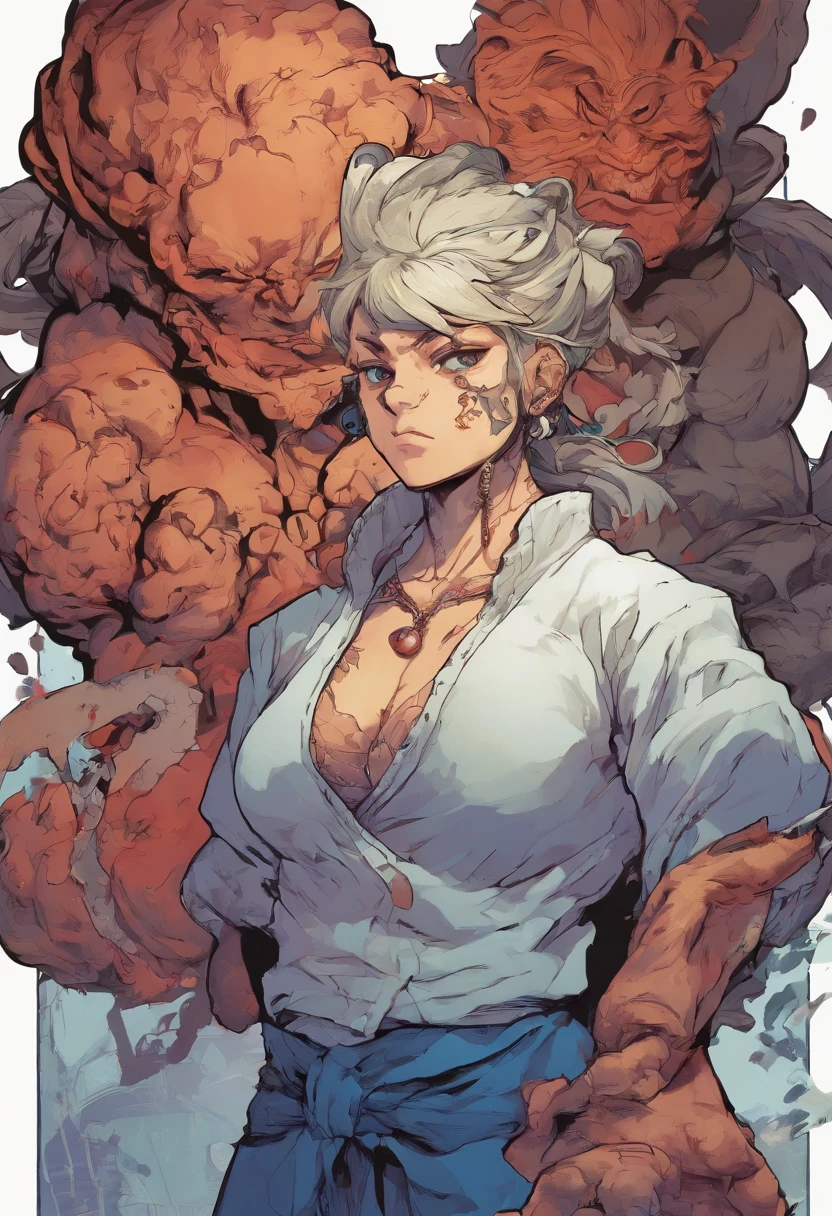((Best quality)) , ((Masterpiece)) , (Detailed) , Portrait,Disgusting close-up of the morbid obesity Reiwa era (1 female, Beggar, oil stains:1.2) Gargoyles hybrids, Caramel hair, Metal twisted hairstyle, Lifelike body piercings, In the blue hour, split diopter, Ultra photo realsisim, Soft lighting, Telephoto lens, Mono Color, 8K resolution