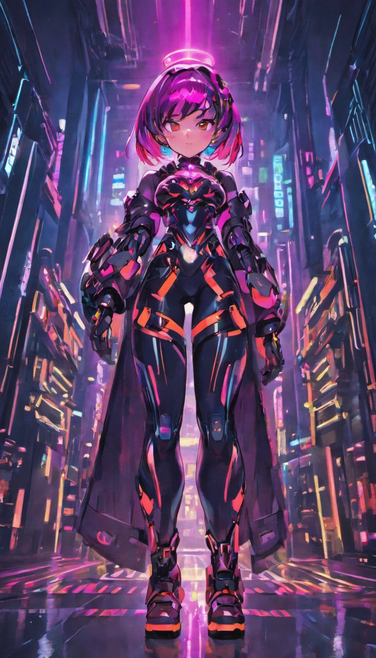 Cyberpunk citizen in oversized tech suit, Wearing a black Astro Boy punk-style helmet, neon light detail, 复杂, futuristas, Sharpness, Ramdom pose, Cyberpunk city, neon streetlights, Photo Insta, photo of the year, rendering by octane, substance, Maya 3D, cinema4d, trends in art station, Devian Art Trend,