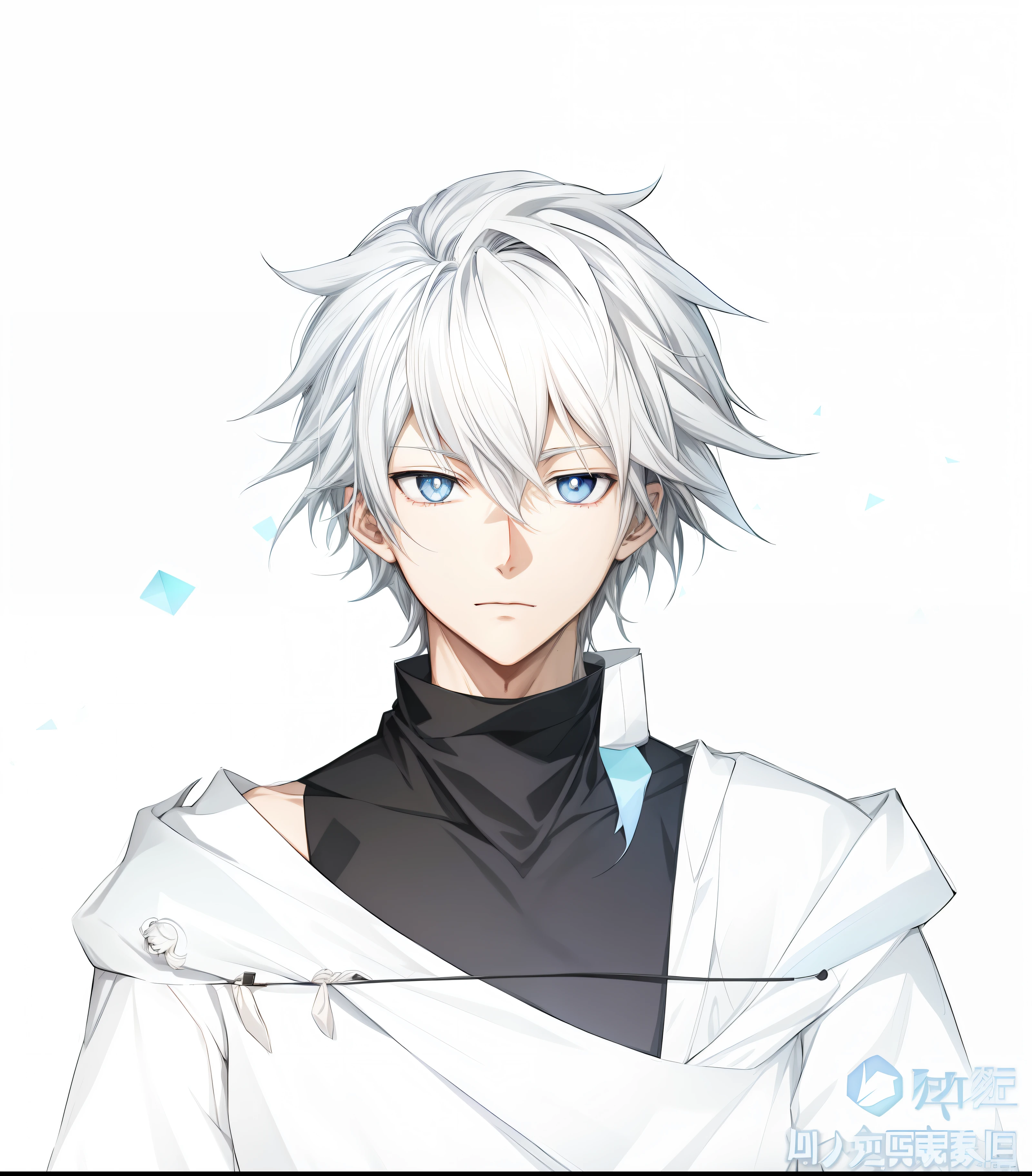 Anime boy with white hair and blue eyes in a white shirt - SeaArt AI