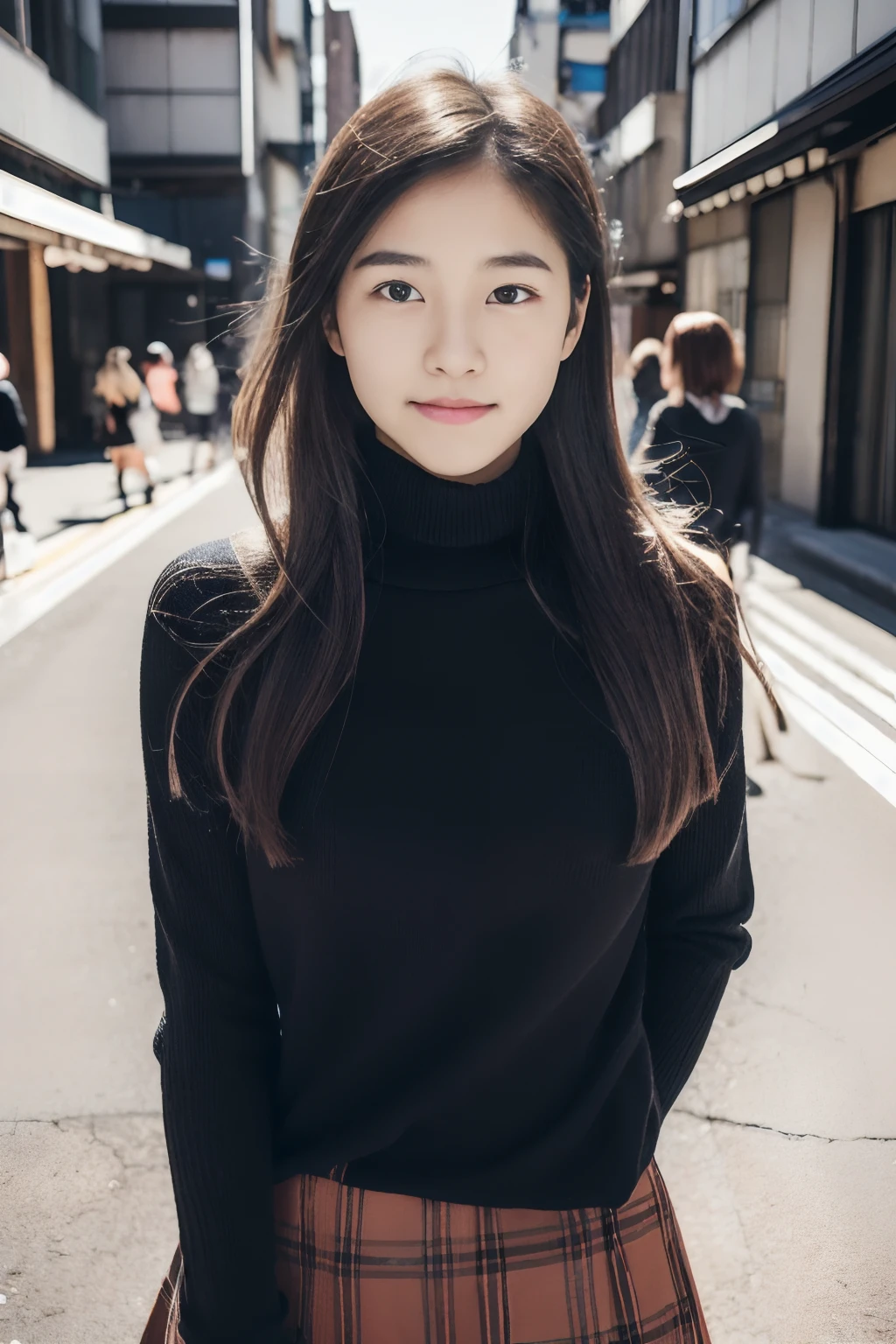 Medium (Chin length:1.2) Brushing back pubic area, (masutepiece:1.1),(Best Quality), (Raw photo), (Beautiful 14 year old Japan girl), (Cute face),
(hitornfreckles:0.6), Cute lips,
Dynamic lighting,
Provocative,
Happy, (beautiful legs),
in street ,
(Black turtleneck sweater and checked mini skirt),
(Photo collection of female college students),