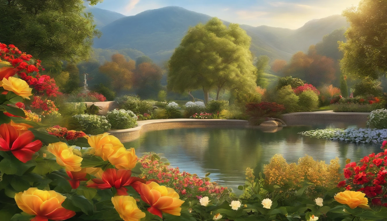 best quality,4k,8k,highres,masterpiece:1.2,ultra-detailed,realistic:1.37,colorful butterflies,blooming flowers,sunlit garden,beautiful garden scene,lush greenery,vibrant colors,fluttering wings,delicate petals,sunshine filtering through the trees,serene and peaceful atmosphere,gorgeous yellow and red flowers,playful butterflies dancing in the air,exquisite details of the butterfly wings,soft sunlight illuminating the garden,enchanting summer day,whispering breeze,tranquil and blissful moment,meticulously painted flora and fauna,stunning nature backdrop,meticulous attention to detail,impressive clarity and sharpness of the image,natural and lifelike colors,artistic portrayal of the garden,private botanical sanctuary,serenity and beauty intertwined,rich and vibrant color palette,epitome of natural beauty,impressive depth and texture.