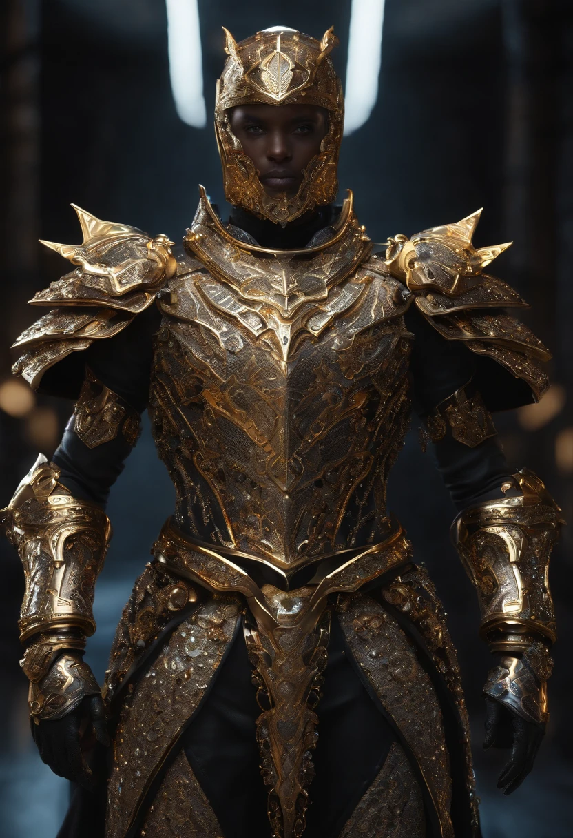 epic 3d portrait of XXX(Replace the body)wearing mecharmor made of black crystals, golden ornatearound the armor, symmetrical body,
hyperrealistic, intricate details, shiny, cinematicunreal engine, artstation,octane render --V 4 --ar 3:4