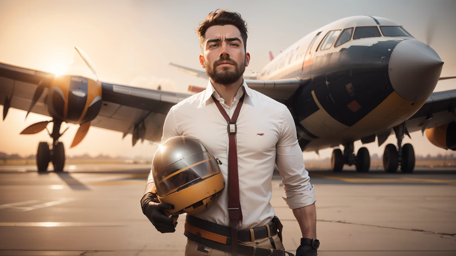 Background broken aeroplane, similar face