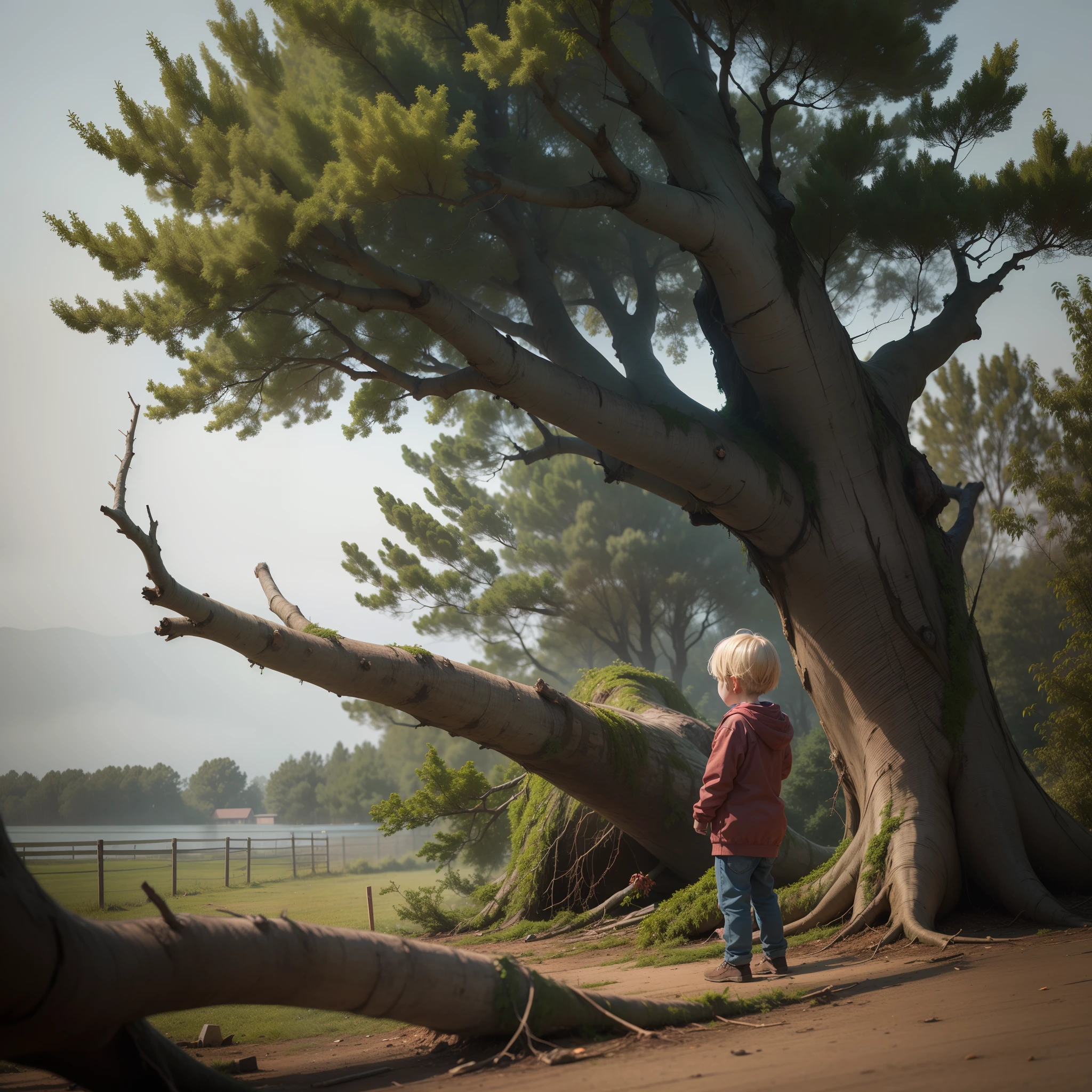 The wind was raging, and trees were uprooted,The child is crying