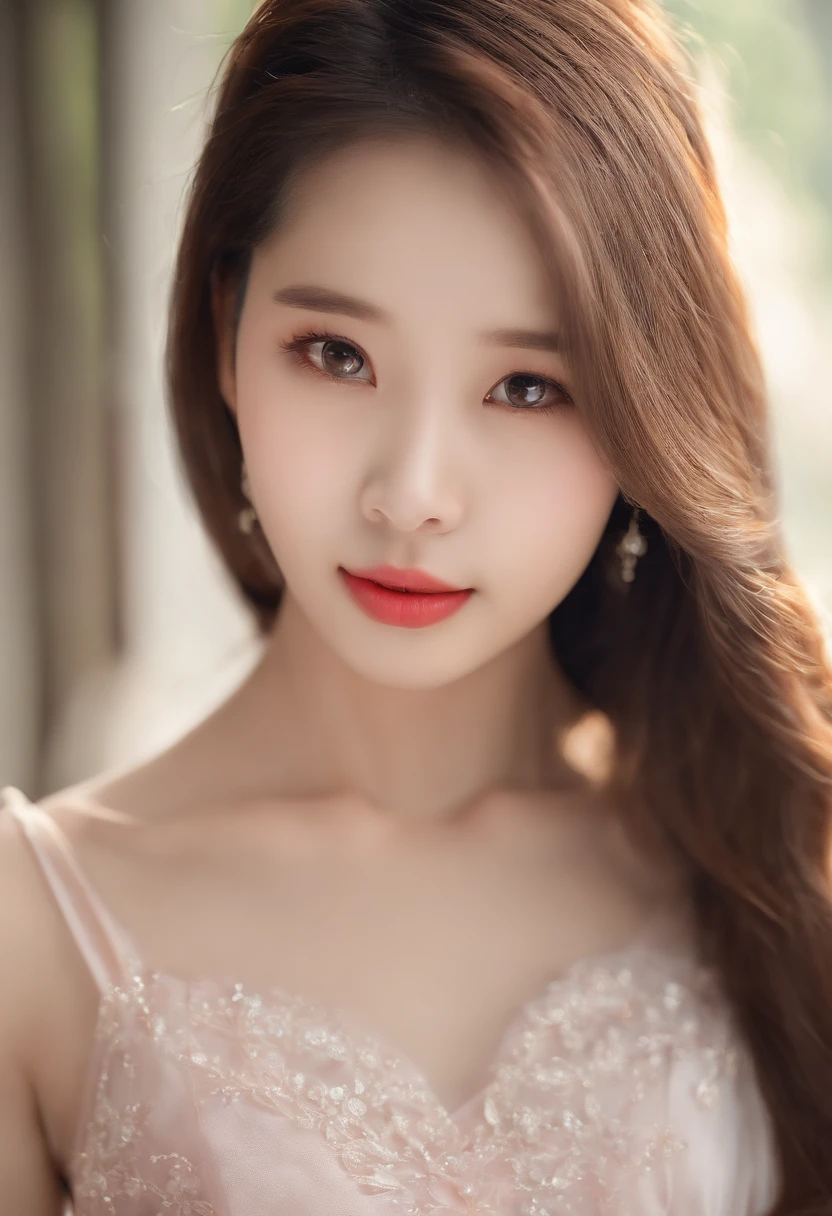 posterior view, (Flat chest), skin indentation, (12 years old), Fashionable beautiful girl, Gentle and attractive Chinese beautiful girl, 10 years old, delicate sexy collarbone, charming oval face, Double eyelids, Smart Peach Blossom Eyes, Pink lips, Small nose, Bare shoulders, focus onface, close-up face, hyper HD, hyperdefined, Full body photo, Ultra-thin light transmission, sweet and playful upper body, See-through
