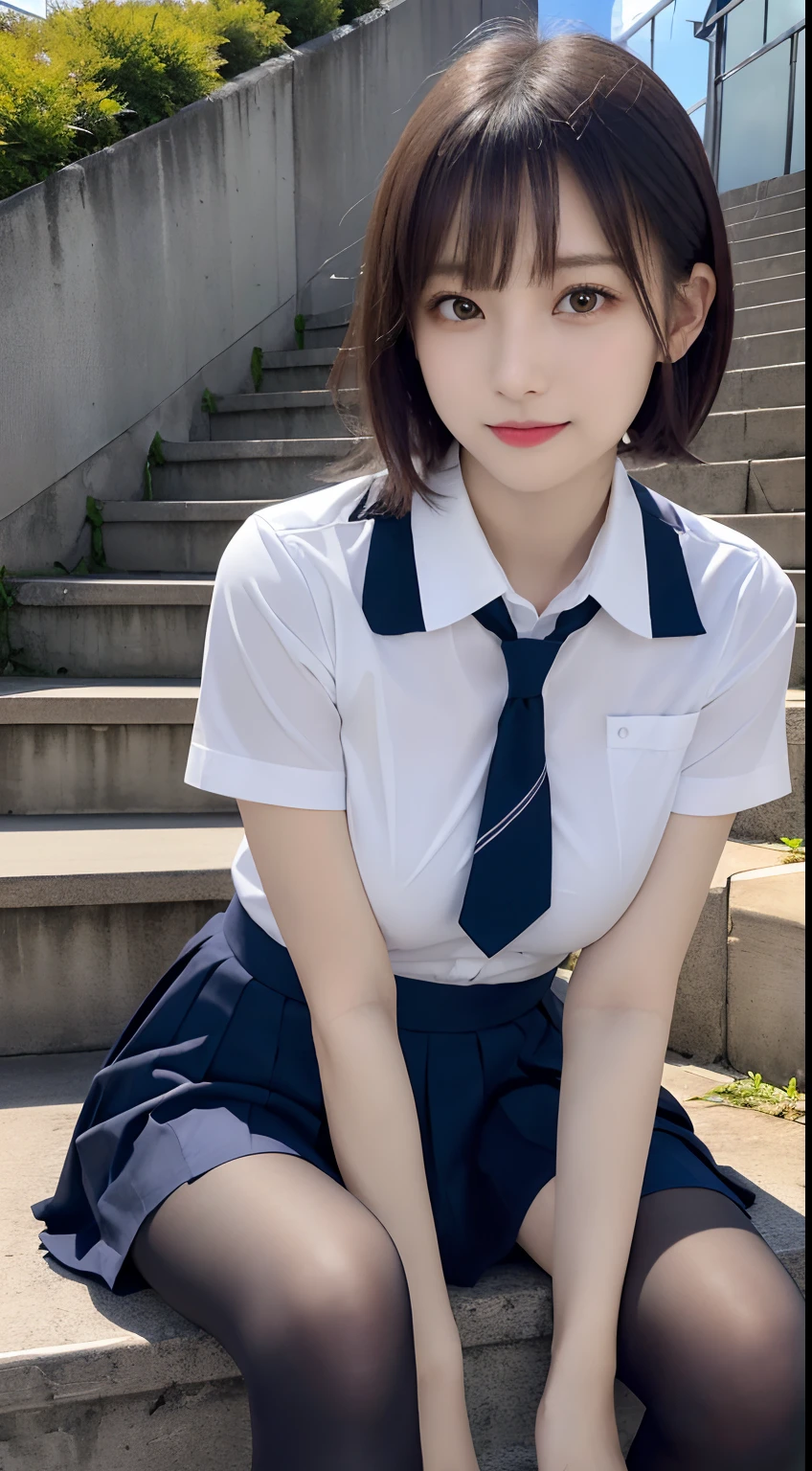 masutepiece, Best Quality, japanaese girl,1girl in, 8K, Raw photo, top-notch quality, masutepiece, nffsw:1.2, exceptionally detailed RAW color photo, professional-grade photograph, (Realistic, Photorealistic:1.37), (highly detailedskin:1.2), Ultra-high resolution, (lenz 50mm), (F/1.2),Exquisitely Detailed Eyes,Staring at the viewer,
break
With 1 girl (There are many elderly people:1.4), Beautiful face, kawaii,(Smile:1.05),(20yr old, Large breasts, The constriction is beautiful、big breasts thin waist,Straight hair, (Short hair), Black eyes, white fine skin,small mouth, high cheekbones (Definition), Sexy Pose,(Leaning forward:1.3),(The to the FW:1.1),White panties、Korean Idol、Nogizaka Idol、hposing Gravure Idol、Adults、女優、(masutepiece, top-quality:1.3), (Ultra detailed 8K cg:1.2), (hyper realisitic:1.35), (Photorealistic:1.45), (Realistic:1.4), Cowboy Shot,
1 beautiful Japanese girl, 22 years old, super model, Japanese Idol, __expression__, Large breasts, (Sit with your legs stretched out on the stairs:1.1), (School uniform:1.4)
(stairs at school:1.1),(Black pantyhose)、(Simple white collar short sleeve shirt)、(The chest button will open)(The thighs are erotic)