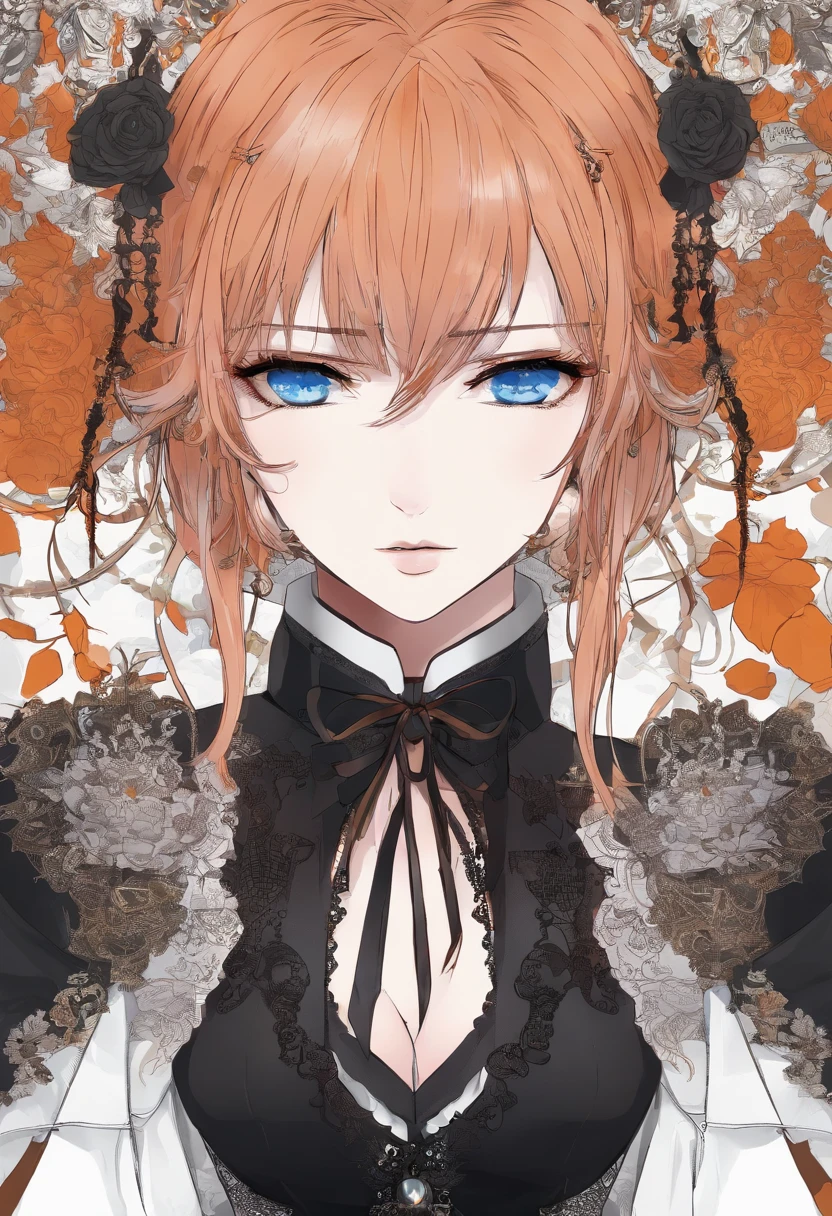 Kousaka honoka, blue eyes, orange hair, cleavage, lipstick