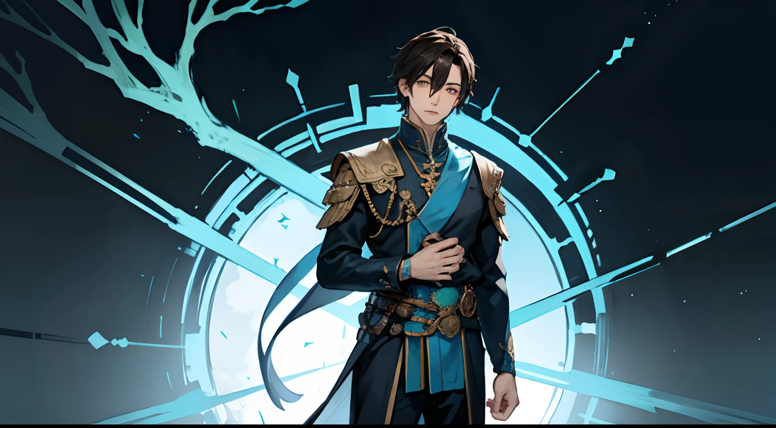 Young male scholar realistic style facing the camera in blue tones
