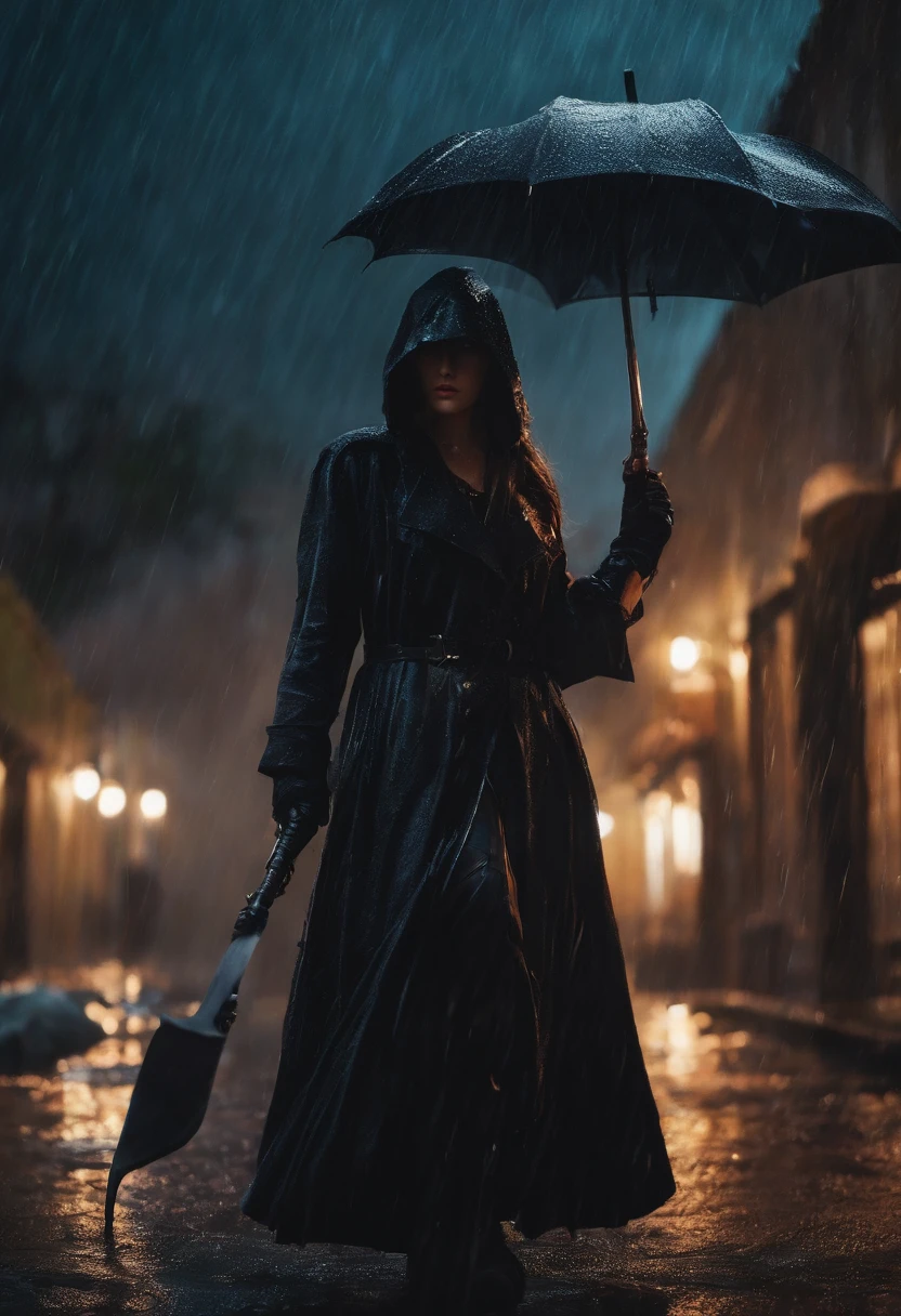 rain,death,1girl,reaper,weapon,night