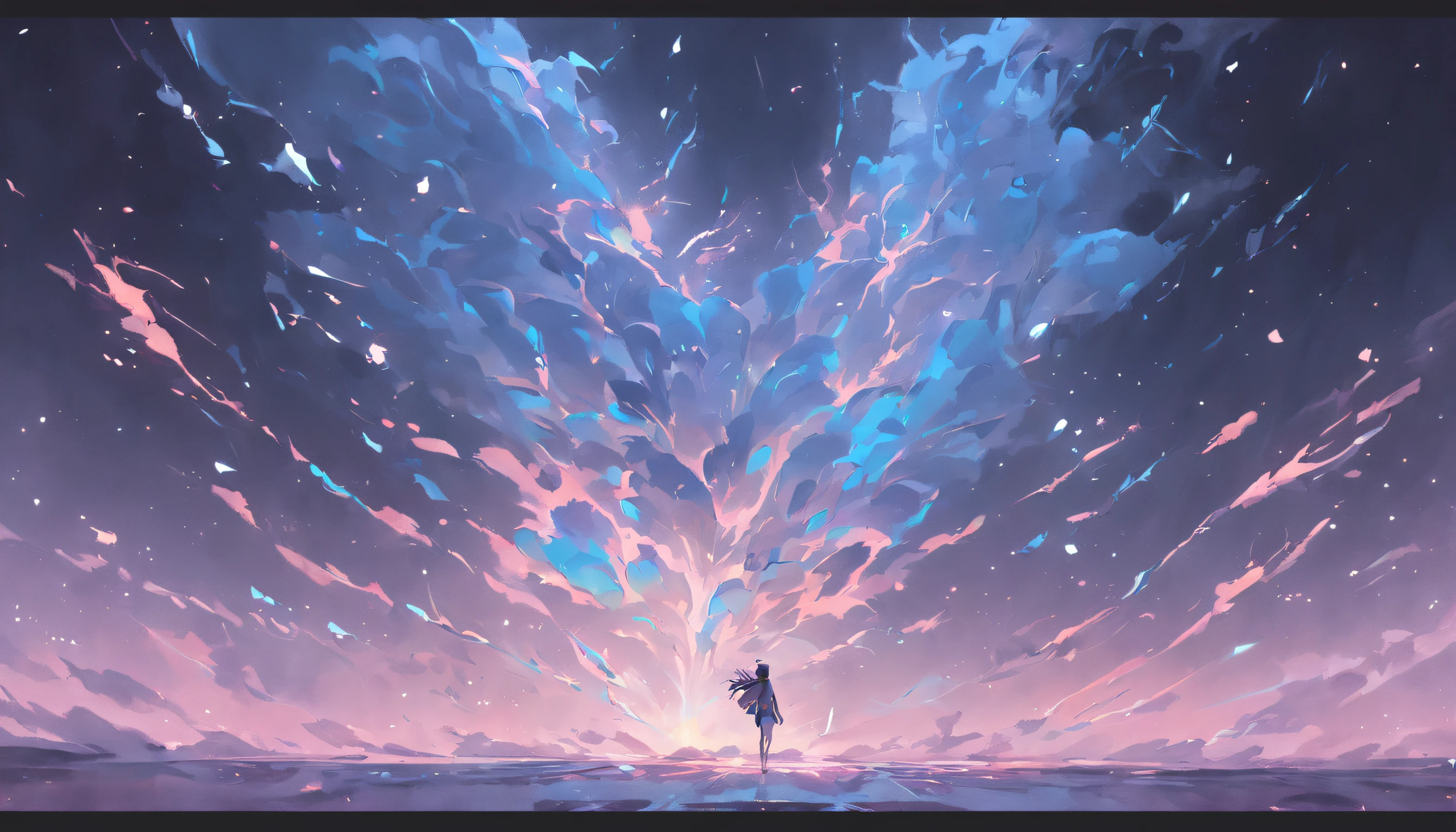 （Legendary artwork），（Running unicorns），Blue-black body，fluorescence，rendering by octane：1.5，in a cloud，Faraway view，Ultra-clear image quality，No characters，（Cloud effects：1.5），（Lightning effects：1.5），（Water vapor effect：1.5），super detailing，8K，official works