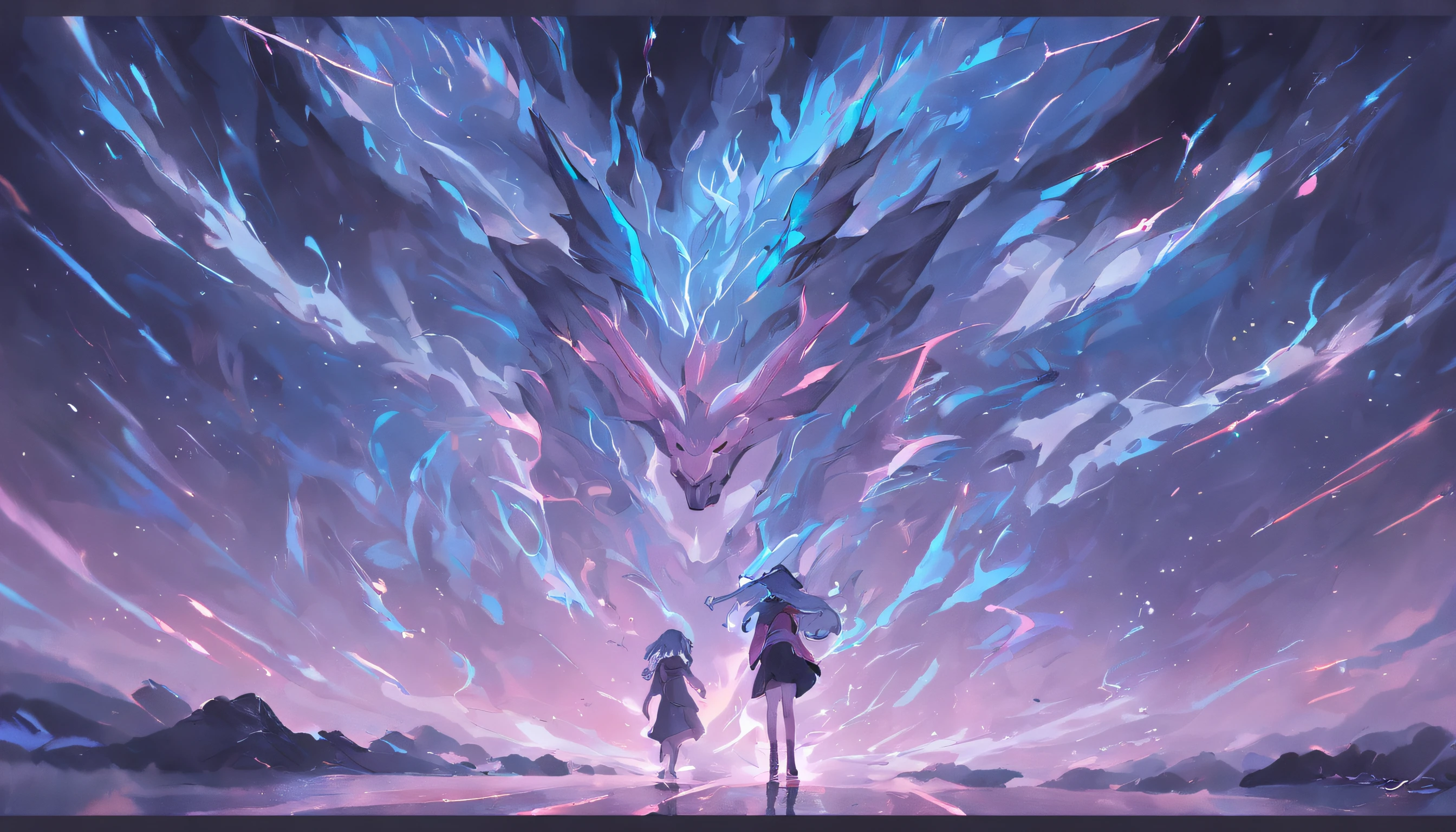 （Legendary artwork），（Running unicorns），Blue-black body，fluorescence，rendering by octane：1.5，in a cloud，Faraway view，Ultra-clear image quality，No characters，（Cloud effects：1.5），（Lightning effects：1.5），（Water vapor effect：1.5），super detailing，8K，official works