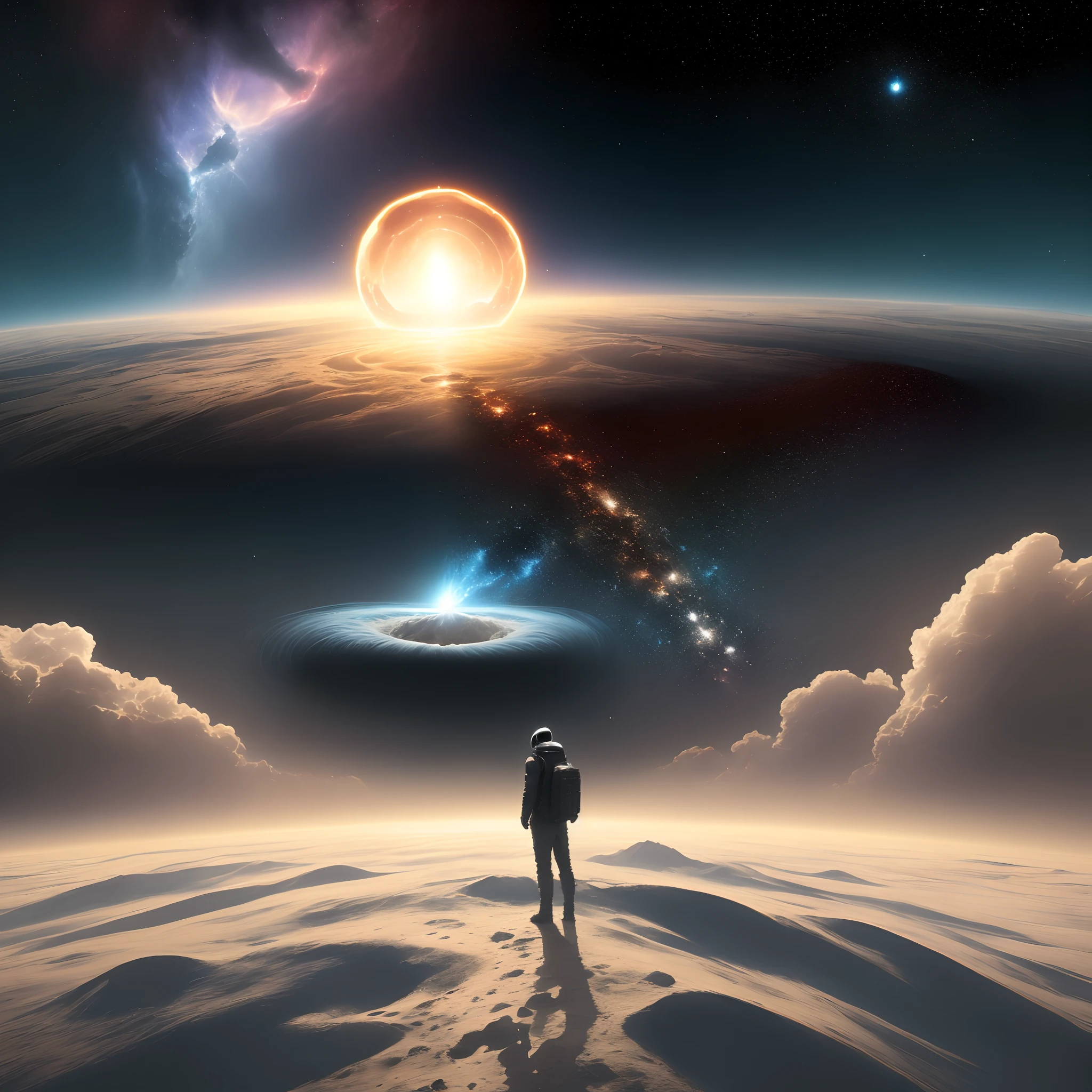 Criate a image inspirated from a movie Interestellar of Christopher Nolan, include black holes