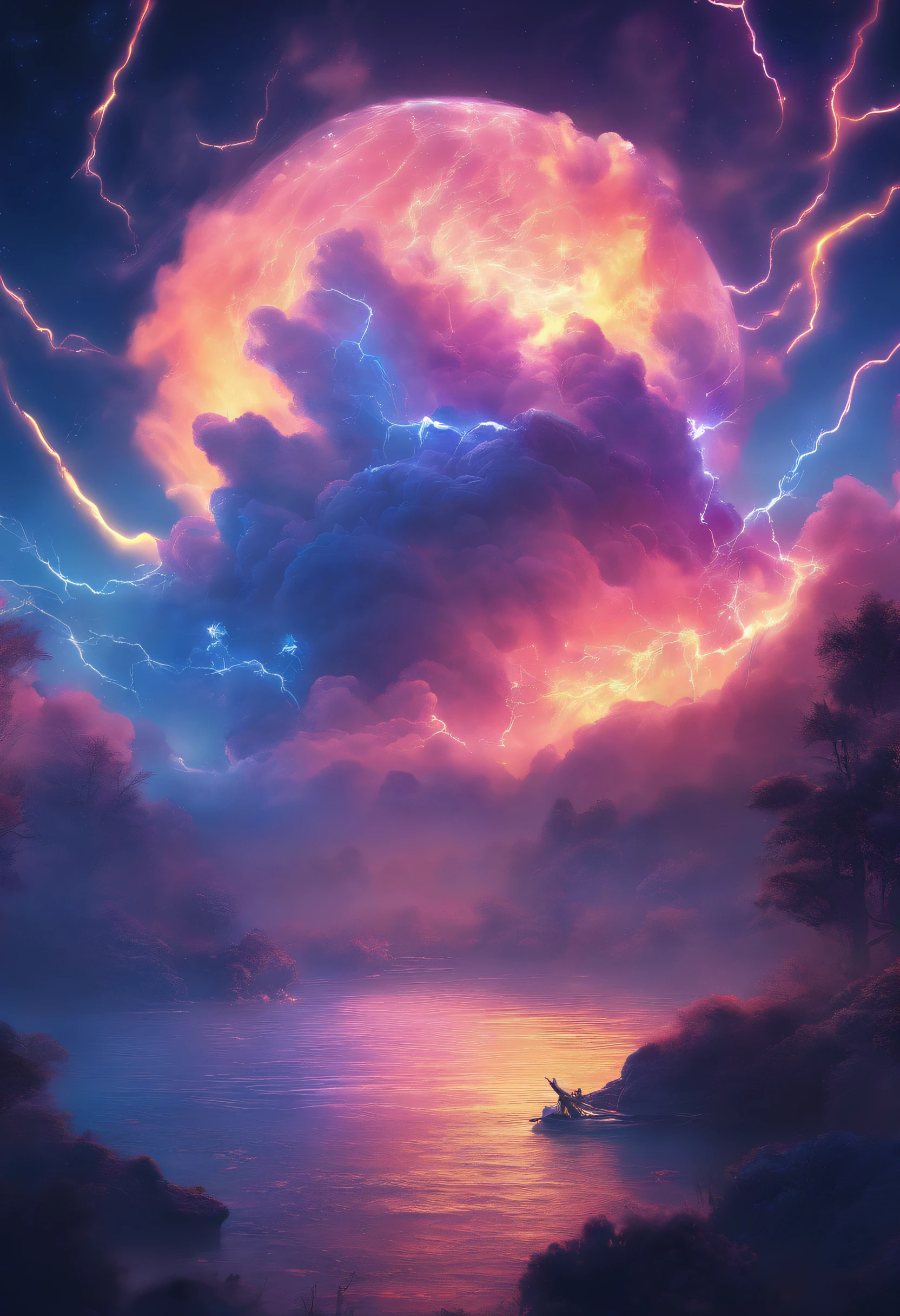 (Legendary artwork),(Running unicorns),Blue-black body,fluorescence,rendering by octane:1.5,in a cloud,Faraway view,Ultra-clear image quality,No characters,(Cloud effects:1.5),(Lightning effects:1.5),(Water vapor effect:1.5),super detailing,8K,official works