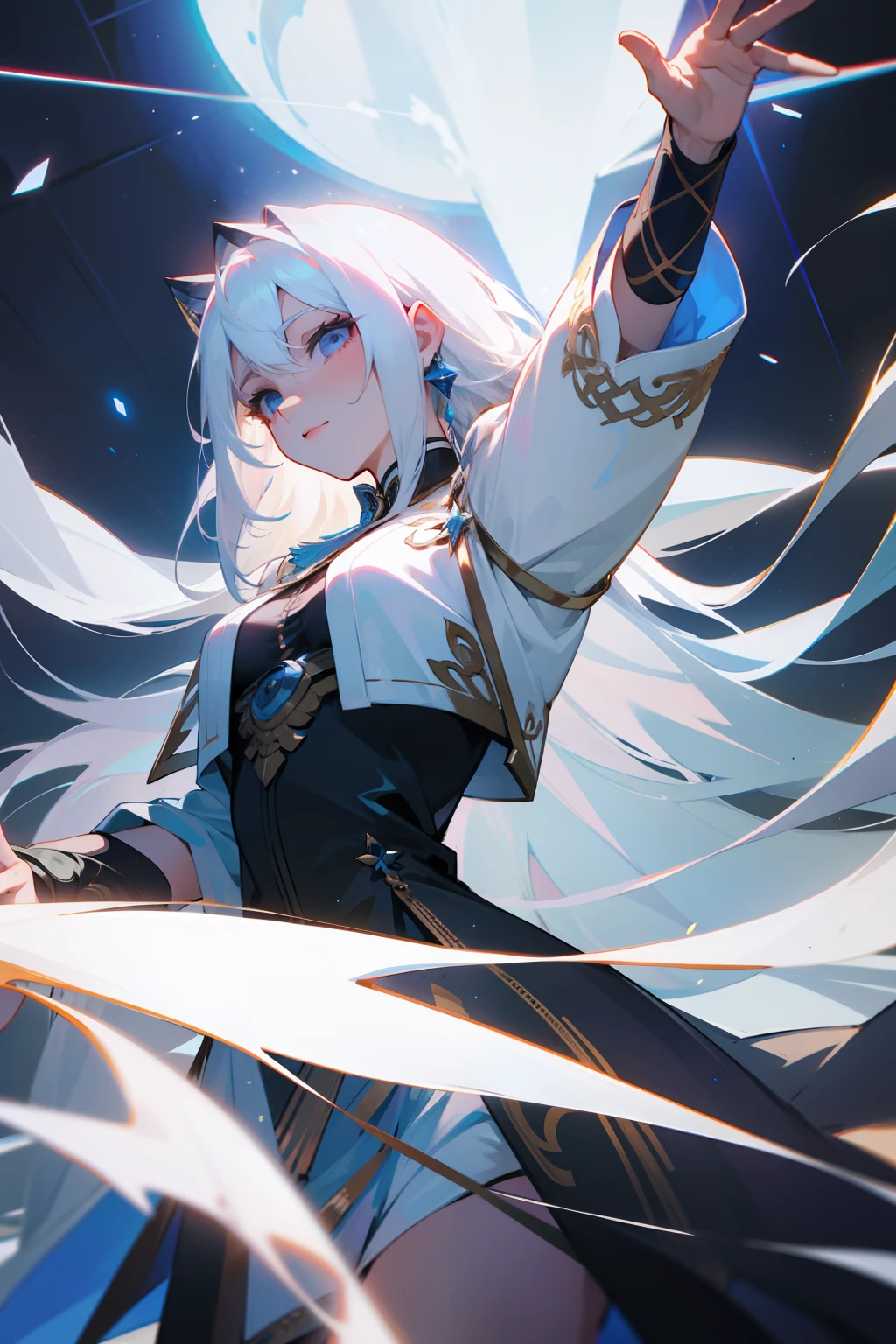 best quality, masterpiece, goddess of destiny, powerful, white hair
