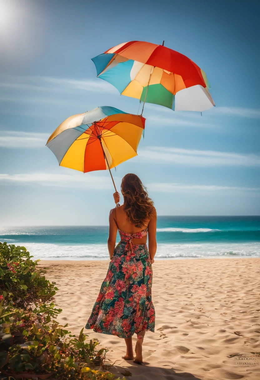 praia com uma mulher correndo