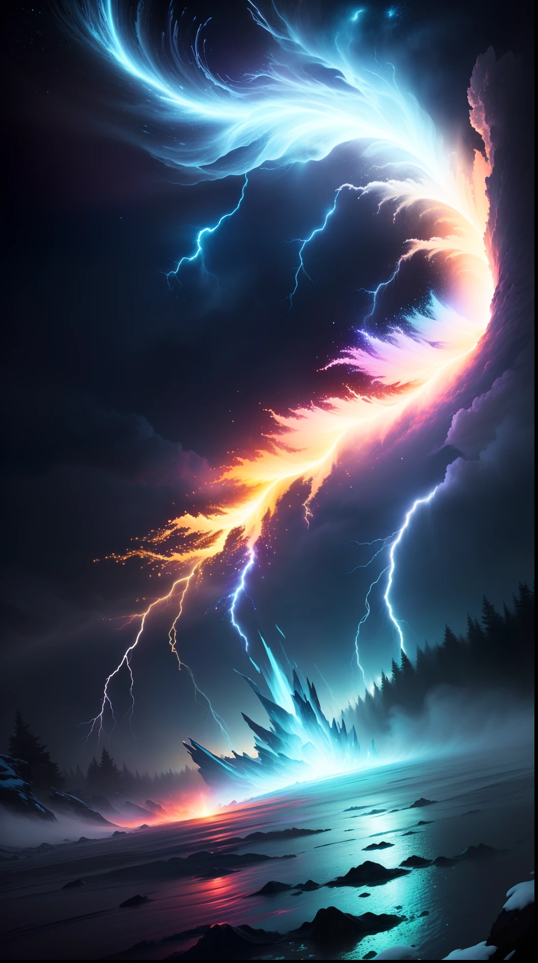 The Great Lotus in the Light of Tyndall {blue white colors}Fire,Lightning arc,Light effects,CG,Blizzard style art trends,Diffuse luminous fog Noctilucent particles,Bright volumetric light