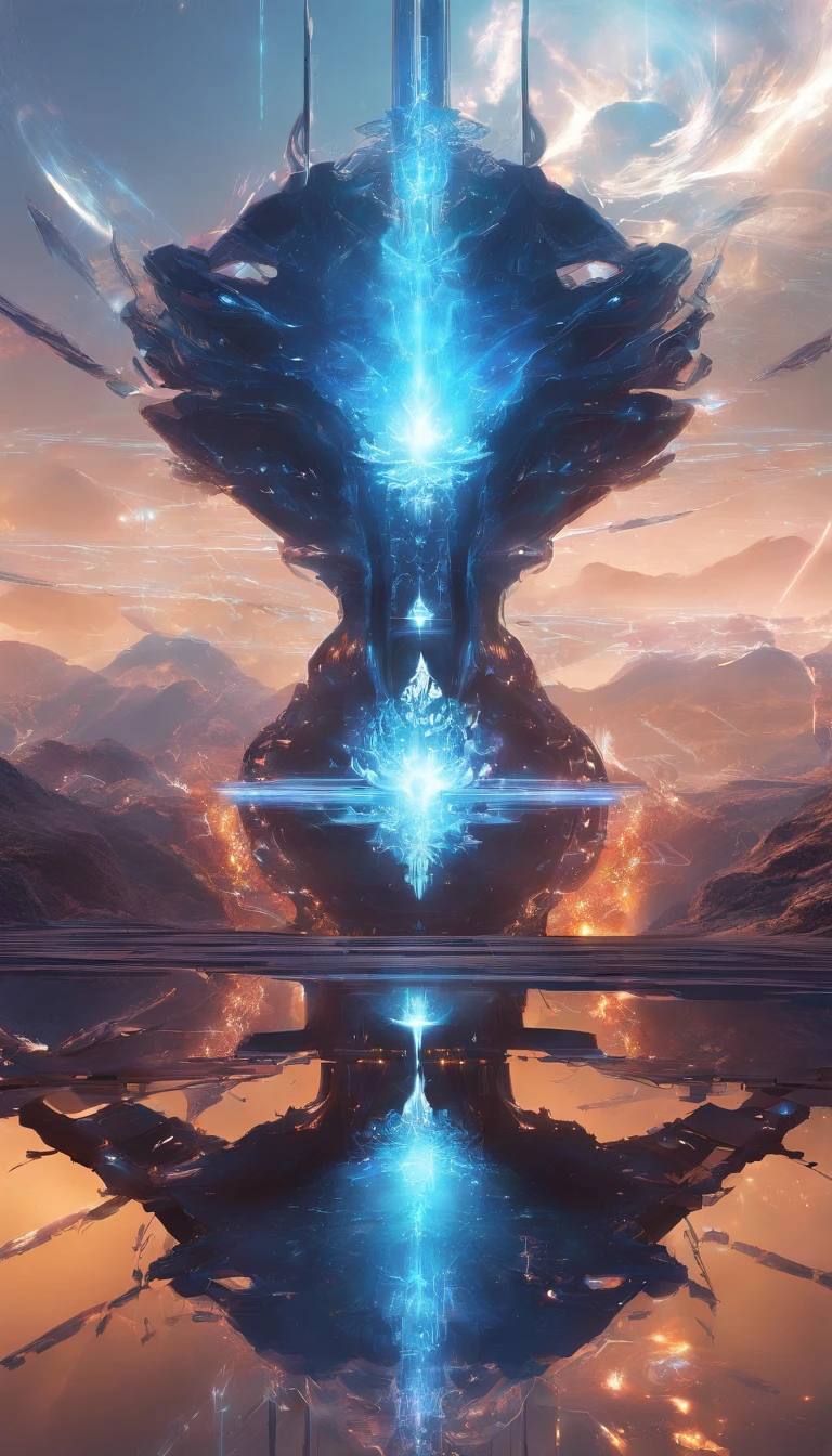 The Great Lotus in the Light of Tyndall {blue white colors}Fire,Lightning arc,Light effects,CG,Blizzard style art trends,Diffuse luminous fog Noctilucent particles,Bright volumetric light ,black lotus