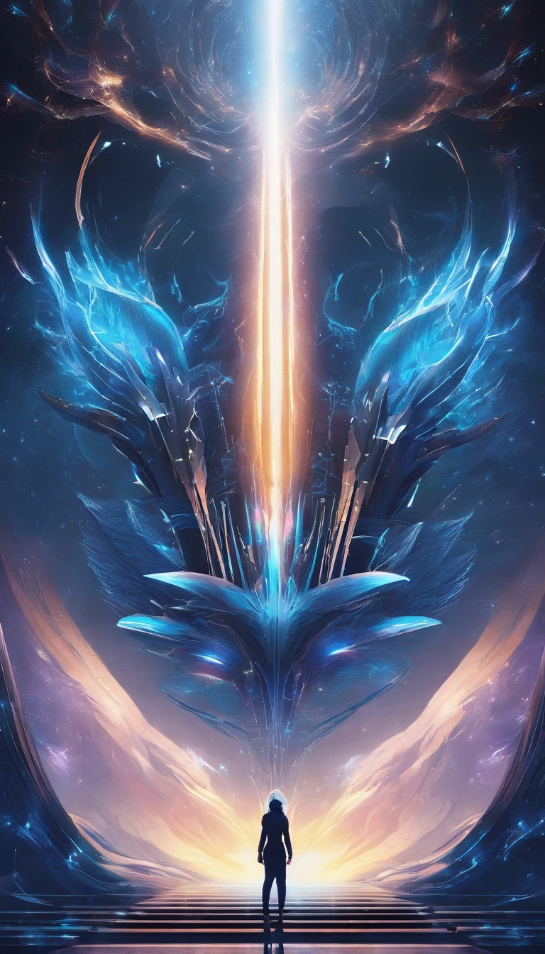 The Great Lotus in the Light of Tyndall {blue white colors}Fire,Lightning arc,Light effects,CG,Blizzard style art trends,Diffuse luminous fog Noctilucent particles,Bright volumetric light ,black lotus