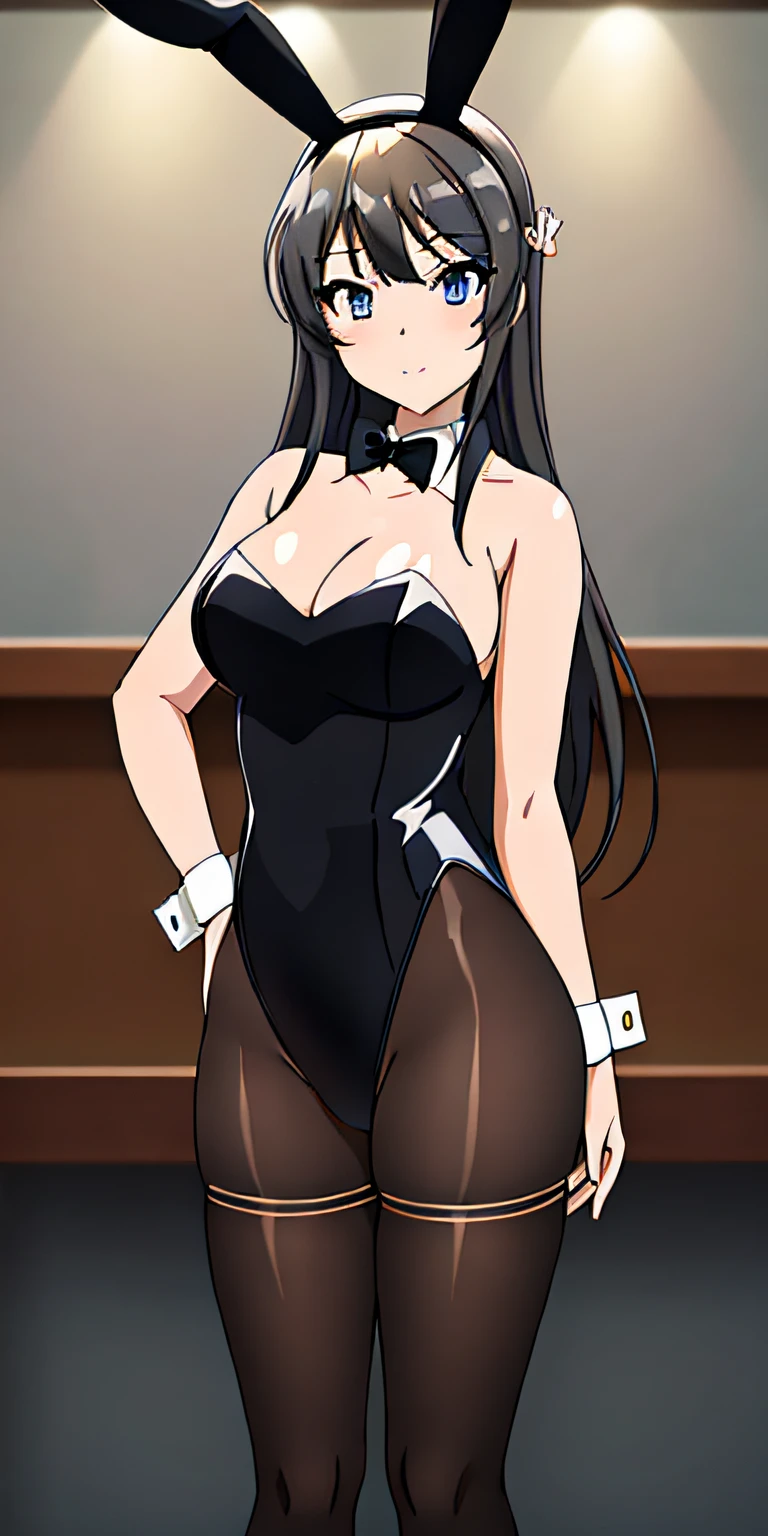 ​masterpiece, top-quality, 8K, 1girl in, beatiful detailed eyes, lora_sakurajima_mai, sakurajima_mai,
masterpiece, best quality, 8k, 1girl, beautiful detailed eyes, lora_sakurajima_mai, sakurajima_mai, anime girl wearing black satin silk strapless leotard and tights with high heels, bar counter, bare arms, full-body shot, must show the whole body from head to toe, black single color bunny ears, (white collar) with (((slim bowtie))), (white detachable wrist cuffs), short torso, slender hips, (((wasp waist))), well proportioned feminine body, very cute face, gorgeous, pretty, beautiful maiden, masterpiece, best quality, sharp focus, cinematic lighting, detailed lighting, looking at viewer, 8k, UHD, intricate details, detailed face, extreamly detailed, photograph, photorealistic, perfect eyes, detailed eyes, realistic eyes, detailed skin, must show both feet, bunny costume, playmate full body, blue eyes, black satin silk bunny girl uniform, pantyhose, high heels, rabbit ears, white collar with bowtie, white wrist cuffs with cufflinks
全身、blue eyess、Black Satin Silk Bunny Girl Uniform、panthyhose、high-heels、rabbitears、White collar with bow tie、White wrist cuffs with cufflinks