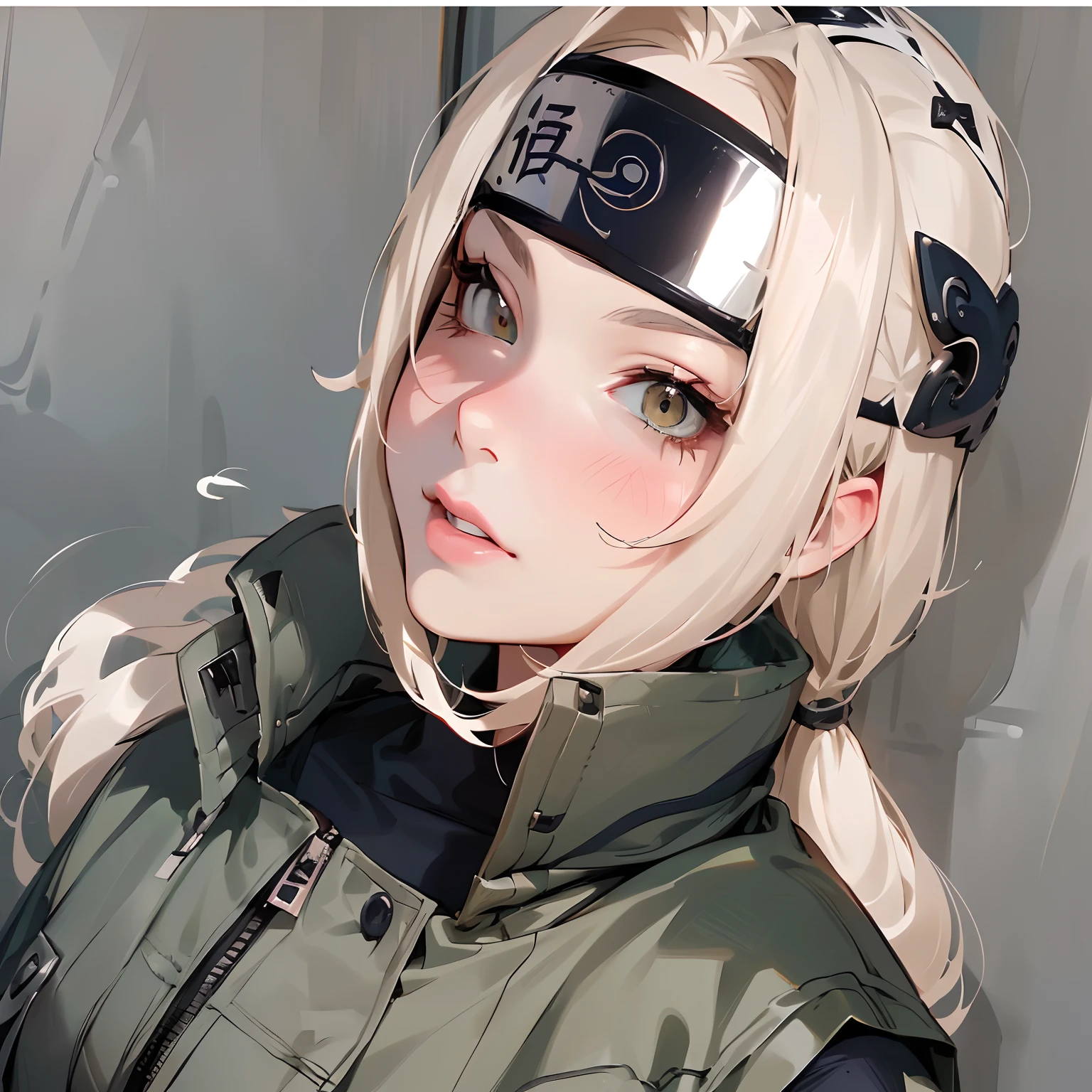 a closeup of a person wearing a headband and a jacket, Inspirado em anime, ****** perfeita de cabelos brancos, ****** anime na vida real, Anime cosplay, Tsunade, Naruto, Anime Garota Cosplay, anime vibes, como um personagem de anime, Kerli Koiv como Anime Girl, Ciborgue - ****** com cabelo prateado, Cosplay profissional, Cosplay realista, Estilo anime, Estilo anime