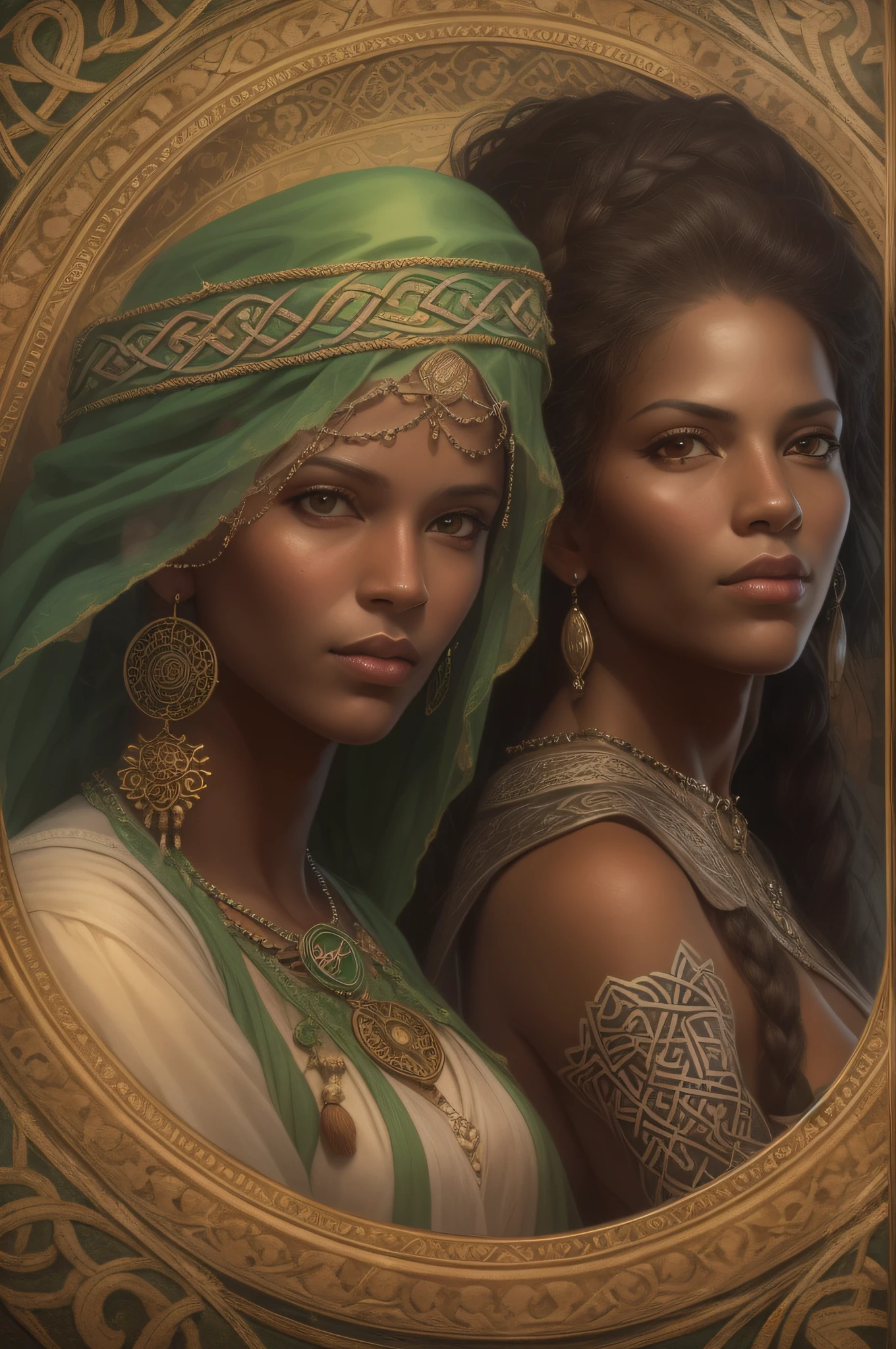 3 witches - goddesses portrait, one from Celtic religion, another one from Africa and the last one from latin America