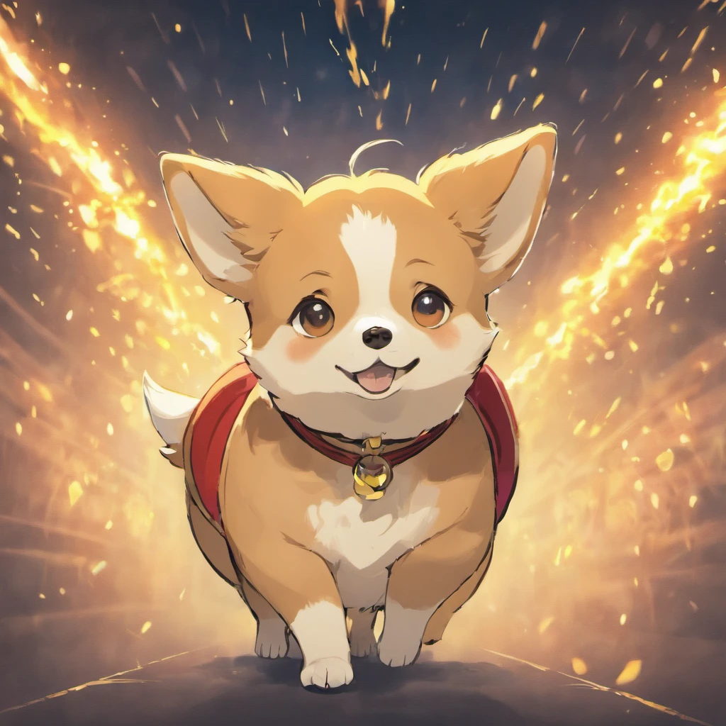 Corgi Chinese illustration movie lighting effects，Sit and watch the camera
