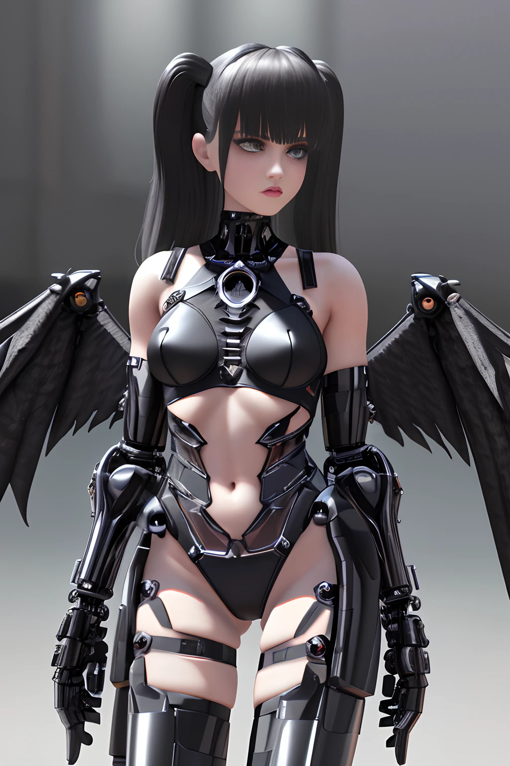complex 3d render ultra detailed beautiful preteen Alexandra Daddario. death angel, biomechanical cyborg, analog 150 mm lens, preteen robot kitten fairy goth. small black lace top, big breasts. black tights on long legs. dark graveyard background. Cyborg look, android, futuristic. phantasmal iridescent.