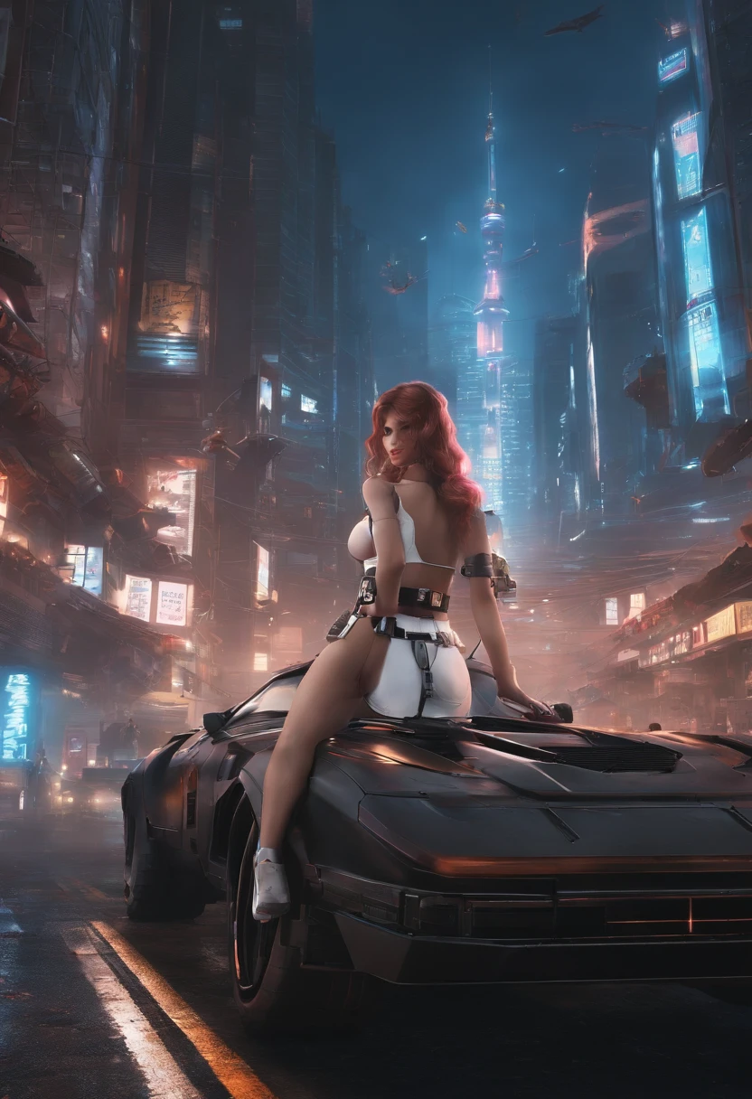 anime big breast Looking up Future combat vehicles fly overhead Vast and epic cyberpunk Tokyo 8K The is very detailed top-quality