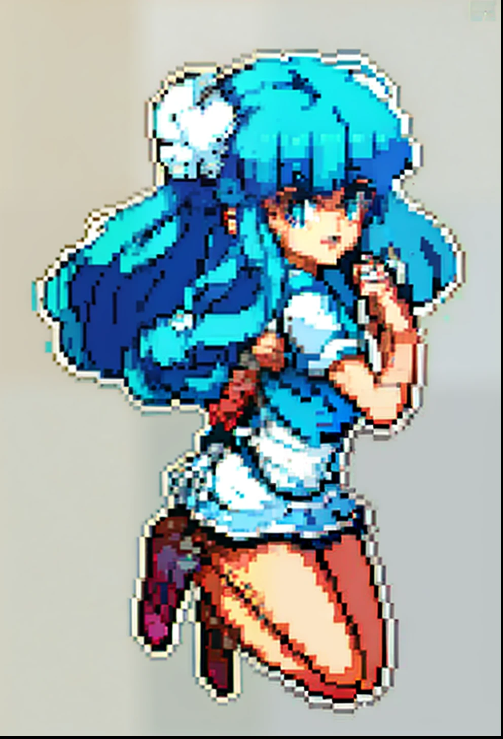 Blue-haired woman，mature，White backless sweater