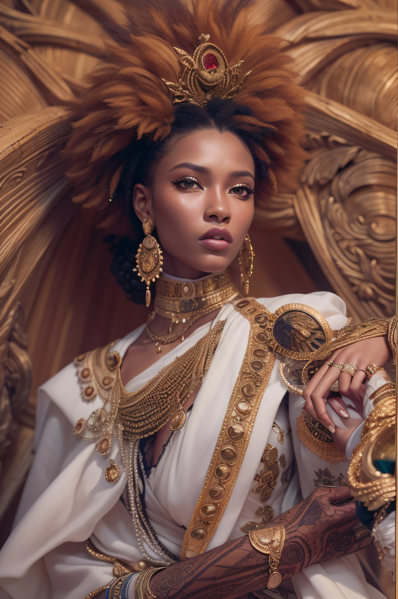 Fashion editorial shooting by Dior, Stunning Goddess of Africa, Savana, Lion, Panther, Vogue, intricate, detailed outfits, hyperrealistic photography, Vogue fashion, sharp focus, cinematic, hdr, 8k