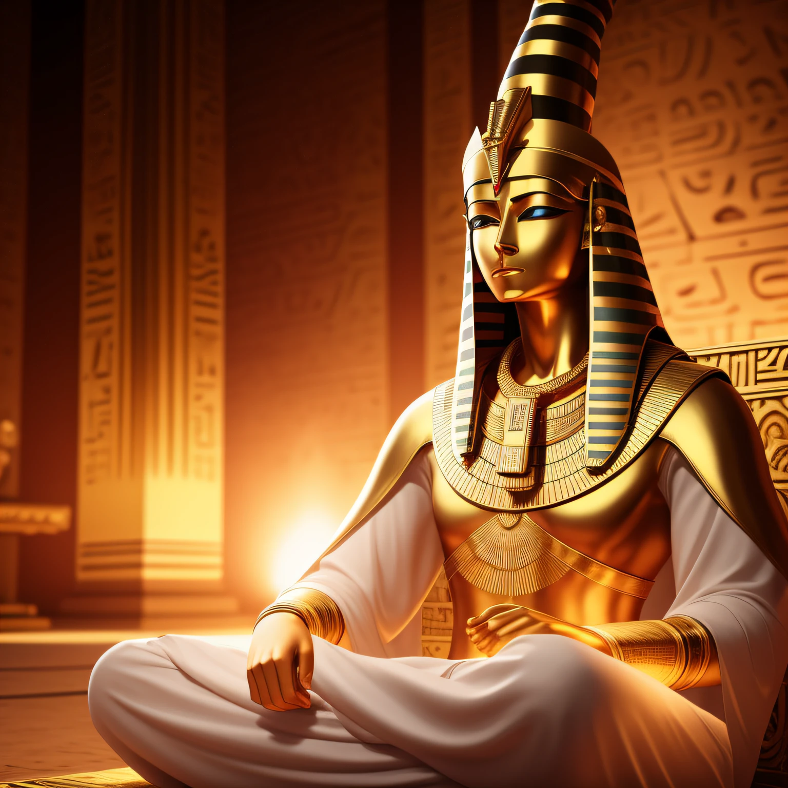 Pharaoh meditating, 4k, ultra realista.