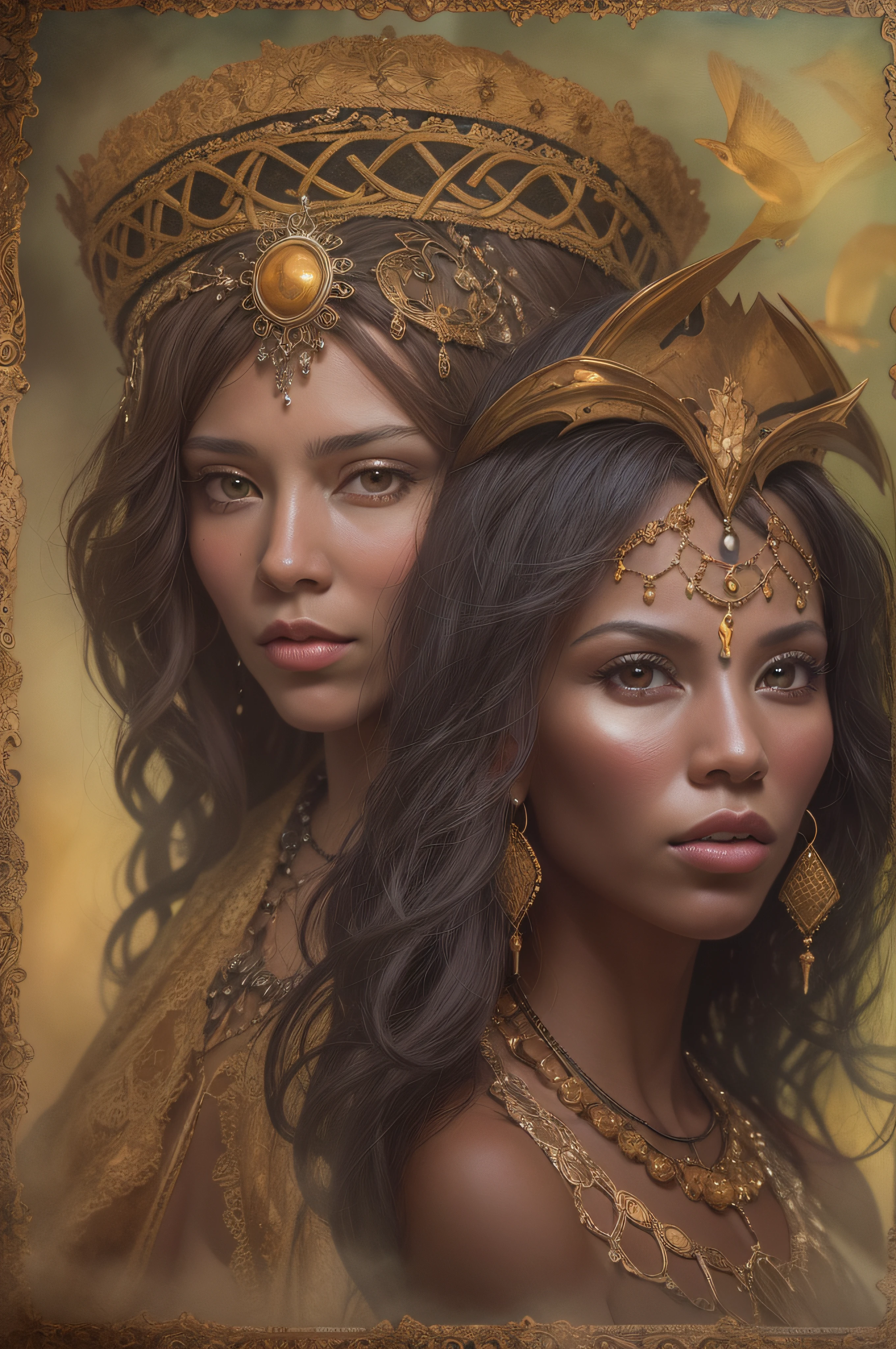 3 witches - goddesses portrait, one from Celtic religion, another one from Africa and the last one from latin America