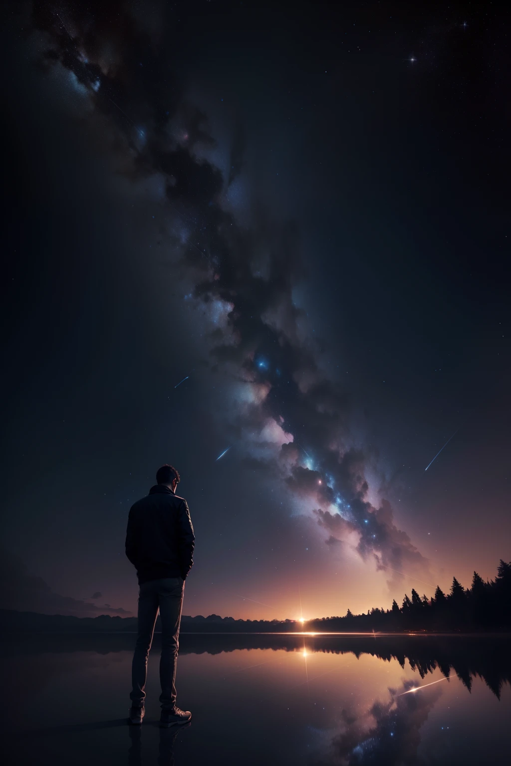 Man looking at the starry sky, refletindo sobre a vida