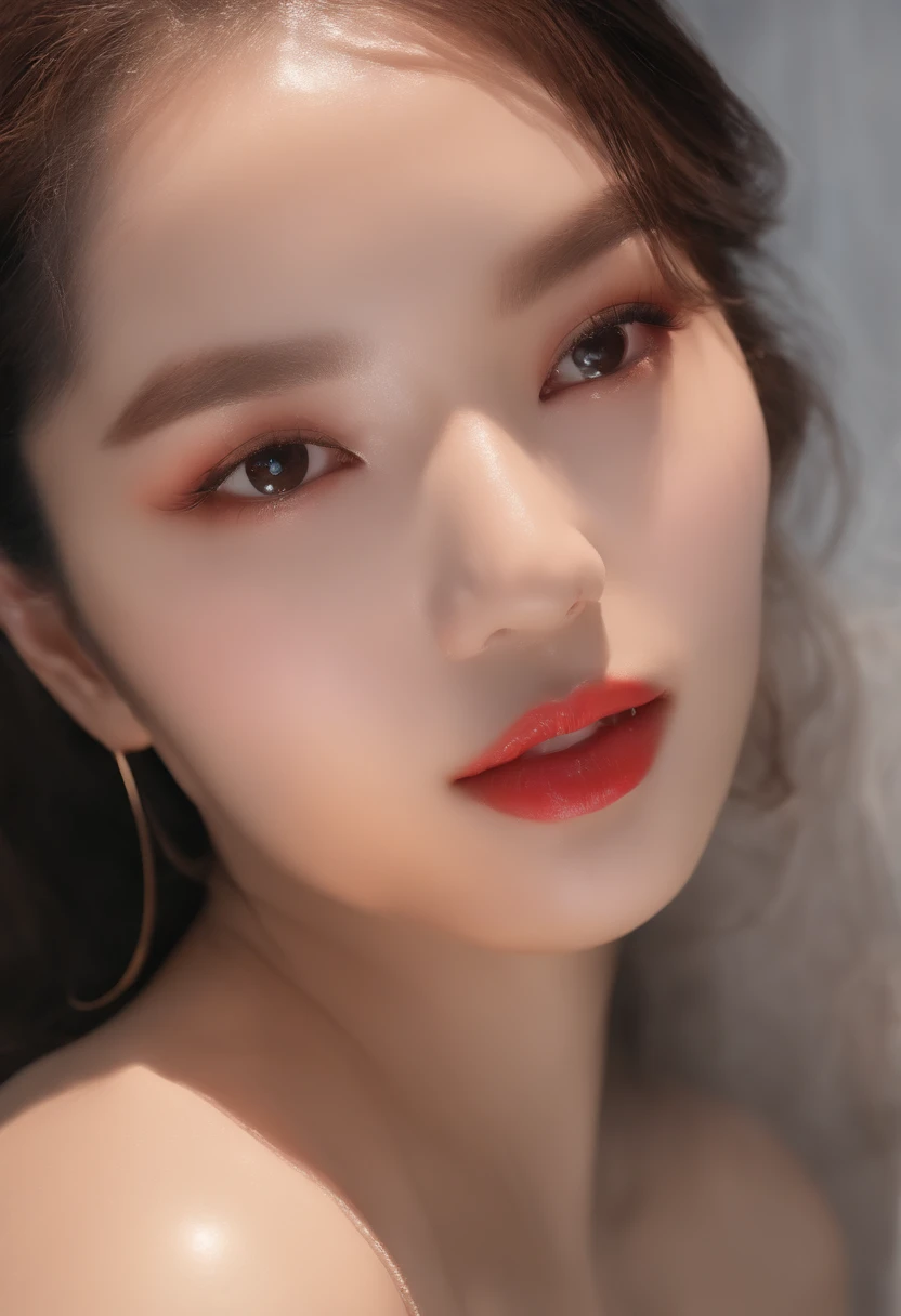 (8K, RAW photo, Photorealistic:1.25) ,( Gloss on lips, eyeslashes, gloss face, Glossy glossy skin, Best quality, 超高分辨率, Depth of field, color difference, Caustics, Broad lighting, naturalshadow,Kpop idol) looking at viewer with a serene and goddess-like happiness,