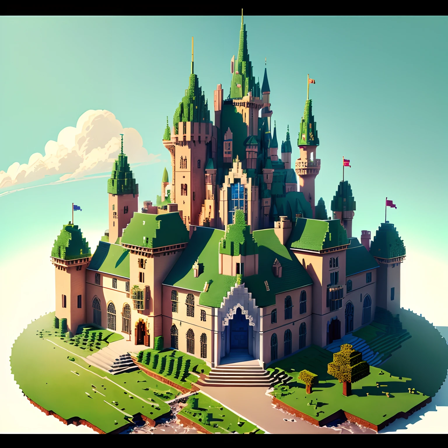 Draw a Minecraft-style castle