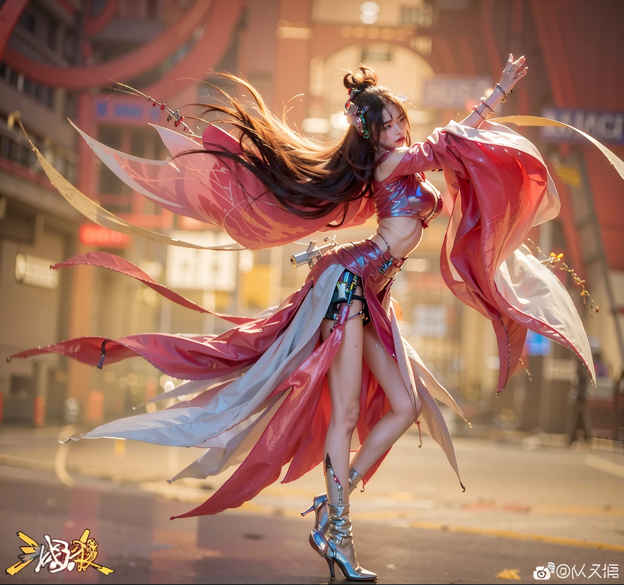 (highres:1.2),(realistic:1.37),cyberpunk,leather pants,sci-fi,futuristic,neon lights,glowing eyes,metallic textures,girl with cybernetic enhancements,dystopian cityscape,reflection in rain-soaked streets,urban decay,vibrant colors,motorcycles,zoomorphic architecture,hovering drones,artificial intelligence,grim atmosphere,high-tech gadgets,city skyline,abandoned buildings,holographic projections,cybernetic tattoos,crimson and violet color palette,stray cats,smoky alleys,visceral cybernetic enhancements,energy weapons,enhanced vision,high-speed data streams,cyber criminals,nightlife,hauntingly beautiful city,technological advancements,encrypted communication,shadowy figures,highly polluted skies,anti-gravity vehicles,virtual reality experiences.
