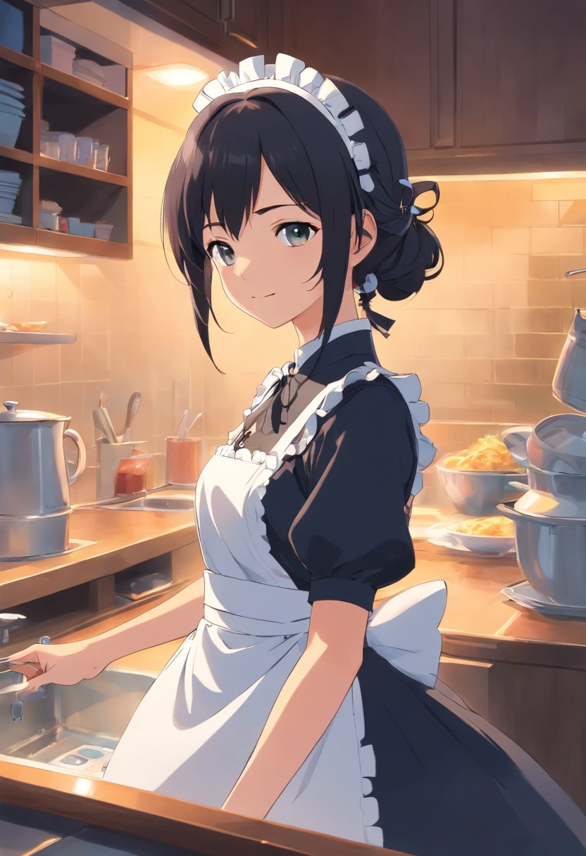 maid uniform, Preto grande, Meias Pretas peitos grandes