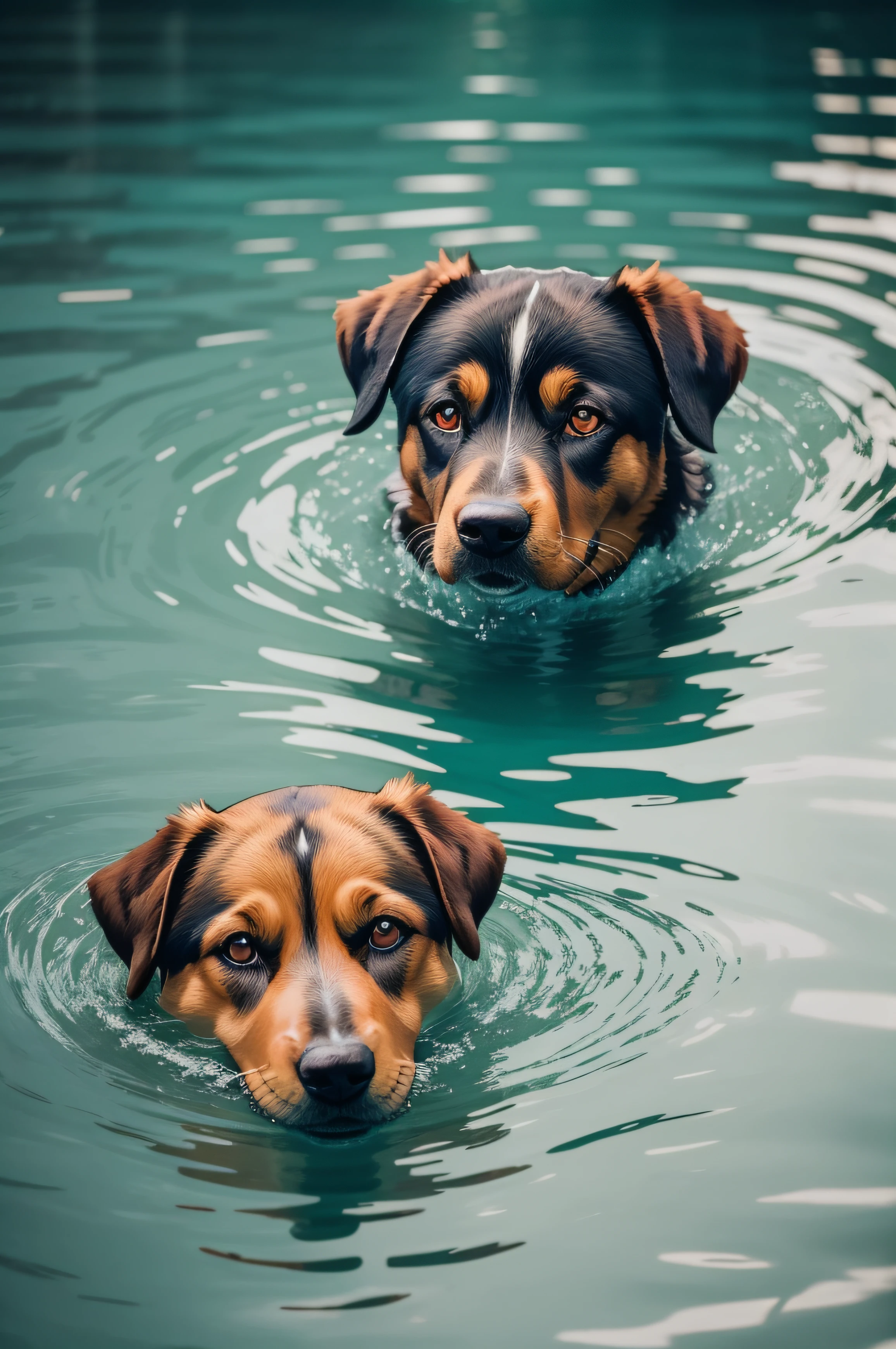 dog in the swimming on the rain