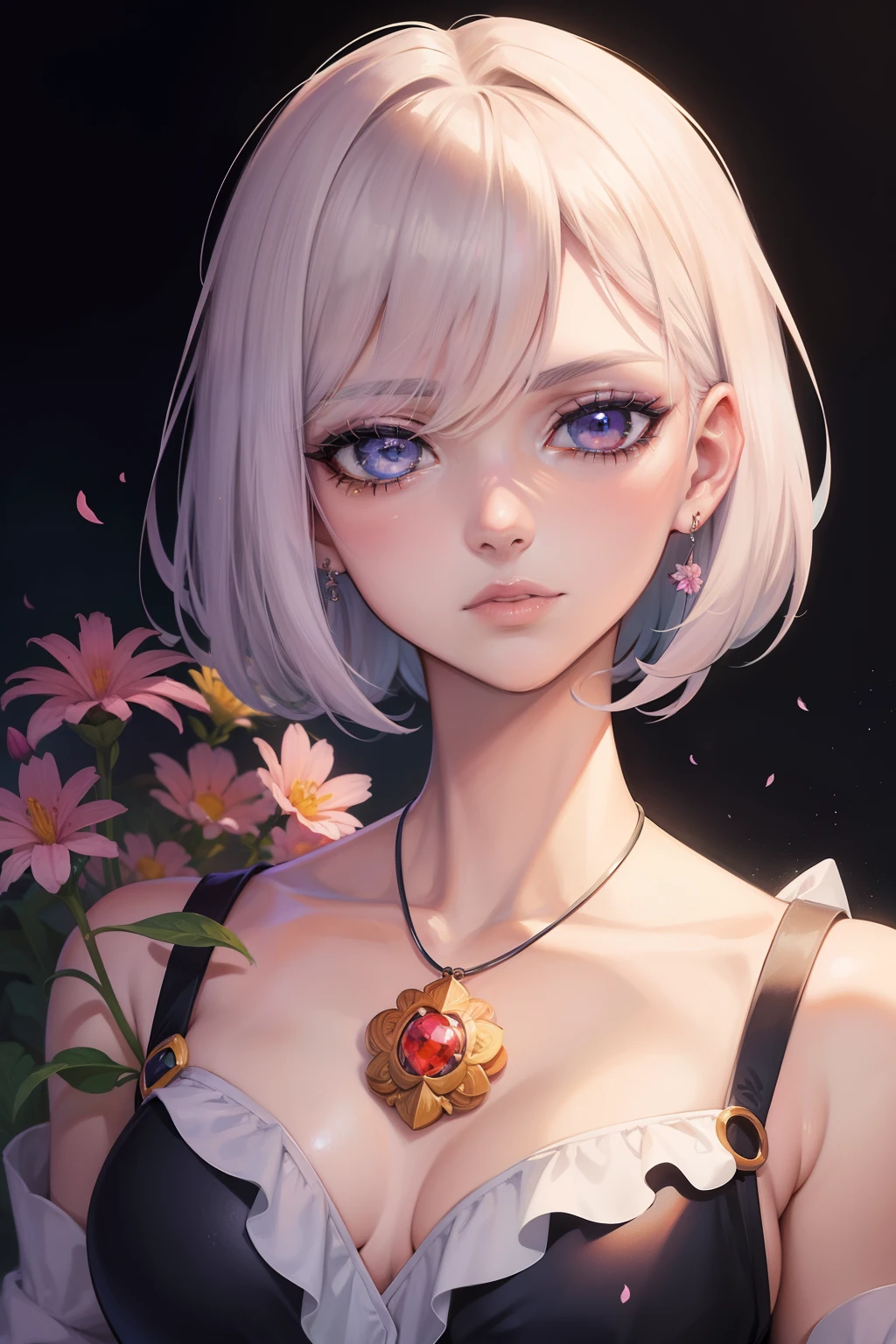 desenho de uma mulher com uma flor em seu rosto, estilo anime, estilo anime jojo, Rosto de anime detalhado, cara de anime, Hisoka, cara de anime raivoso altamente detalhado, Inspirado em anime, retrato de anime de rosto, olhar irritado, olhar severo, cara bonita do anime, Yayoi Kasuma, personagem estilo anime, retrato estilo anime, Retrato de Hisoka Hunter Hunter
