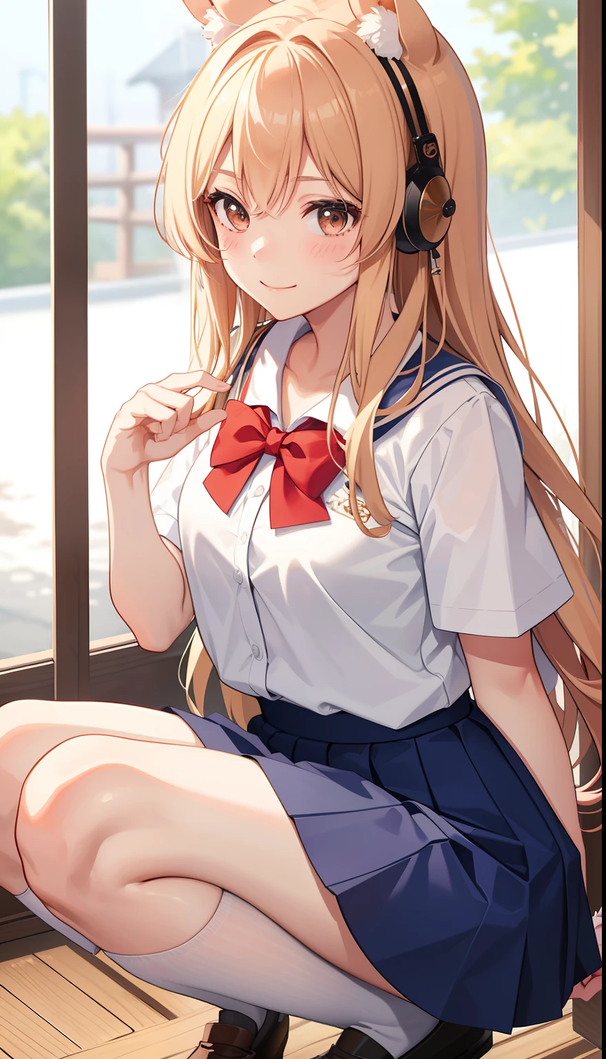 masterpiece, best quality, ultra-detailed, agnes digital \(umamusume\), ((school_swimsuits)), blush, sunny, sitting, from front, from below, looking at viewer, barefoot,