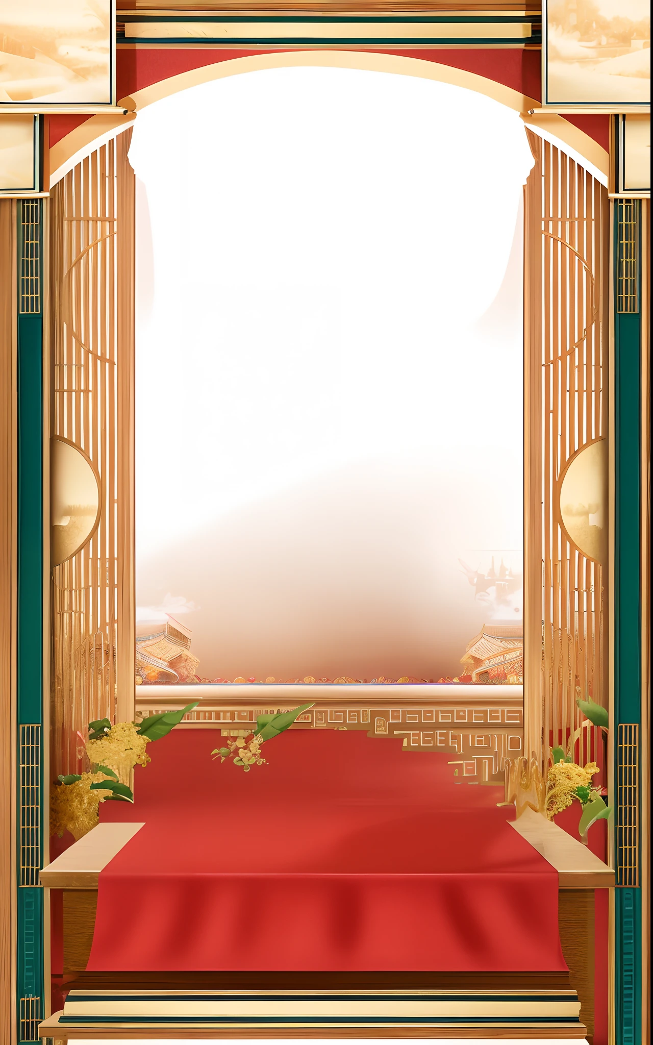 There is a red carpet on the floor in front of the door, ballroom background, Temple background, palace background, Background(Solid), Stage background, background art deco palace, ornate backdrop, fairy tale style background, personal room background, Detailed scenery —width 672, bedroom background, poster background, background depicting a temple, dance hall background, studio context, photo studio background