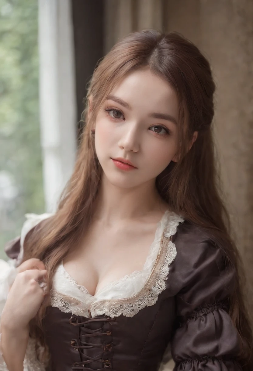 Works of masters,(((A beautiful girl with a chubby figure))),Fat and strong,Best image quality,8K分辨率,in a panoramic view,Realistic portraits,exquisite facial features,s the perfect face,Glowing skin,Lori huge breasts cleavage,long whitr hair,hair straight,Lolita hair accessories,tee shirt,pleatedskirt,Lolita style,Lace-up boots,stocklings,Stack socks,Thigh tie,springtime,Beds,floor to ceiling window,are standing