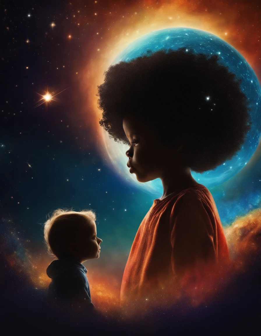 There is a silhouette of a child in the universe