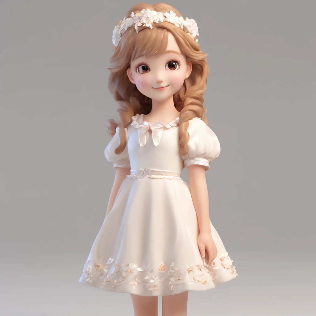 super cute girl IP by pop mart, Bright eyes, cherub,Little white dress, Clay, Models, a blind box toy, Glossy and delicate,Clean background, Good gloss, 3D rendering of,Best quality