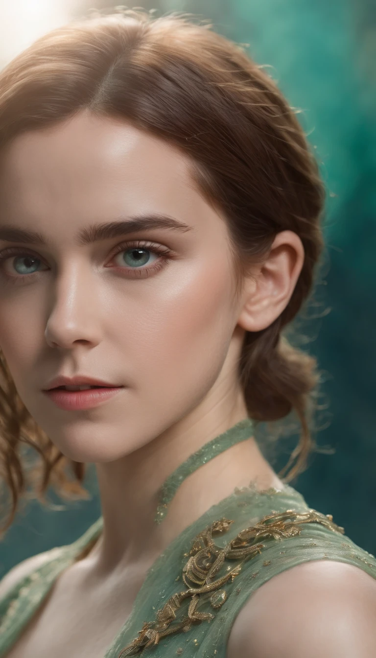 offcial art, Unity 8k wallpaper, ultra - detailed, Beautiful and aesthetic, Beautiful, tmasterpiece, best qualityer, .primitive, super thin photo, 超高分辨率, Fotorrealista, rays of sunshine, full-body portraits, unbelievable beautiful, dynamicposes, delicated face, vibrant eyes, (the sideview),Emma Watson(Emma Watson),Men and women wearing alien makeup and old ornaments,With mechanical pets,Science fiction films of the 1960s, pastels colors, Rosa, Blue and green, natural soft light, psychedelia, Strange futurist, foco nítido, intrinsic, Fujifilm 55mm film, highly detailed, Detal Face, Occupies detailed complex backgrounds, Messy, big breasts beautiful, milkyW, highly detailedskin, Realistic details of skin, Visible pores, foco nítido, volume fog, 8K UHD, SLR camera, high high quality, Particles for movie cameras, rendering, DL, Expand the metropolis in a retro-futuristic dystopia, look from down, semi transparent