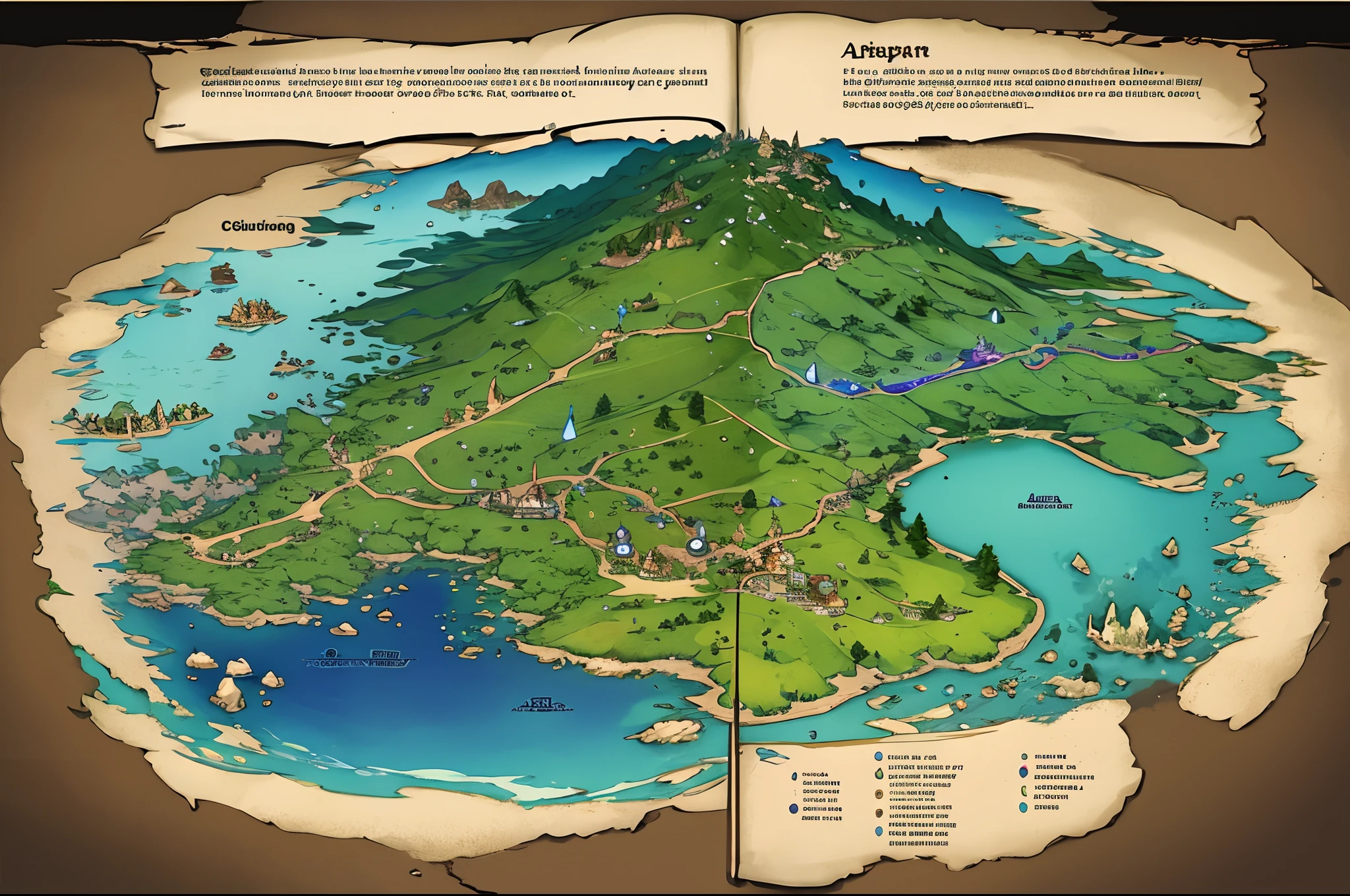 Map of the continent of Varant，In the middle of the map are hills，To the north of the map is the highlands，To the south is a basin with many lakes，To the west is the desert，To the east is the plain，There are many rivers，Surrounded by the sea，Ideate art ,fantasy, roleplaying，Fantasy cartography，Game map，Detailed map，steam workshop maps，D＆D style fantasy map design，Top-down view